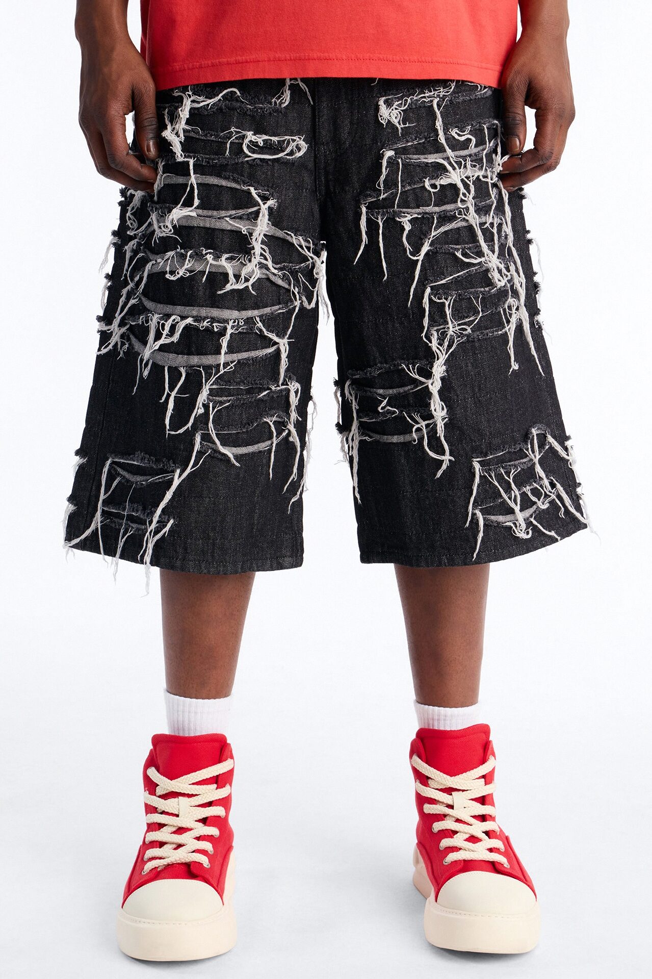 Baggy Jackson Fray Denim Short - Black Wash