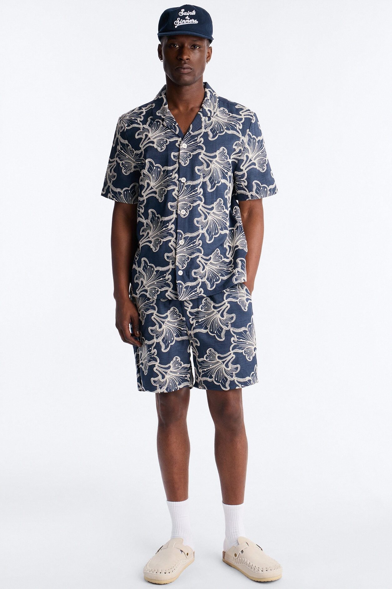 Coastal Drift Cuban Button Up Shirt - Navy