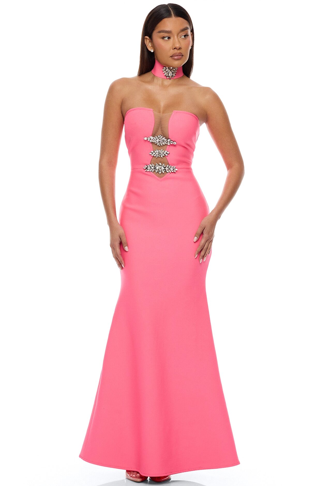 Brandi Choker Bandage Gown - Hot Pink
