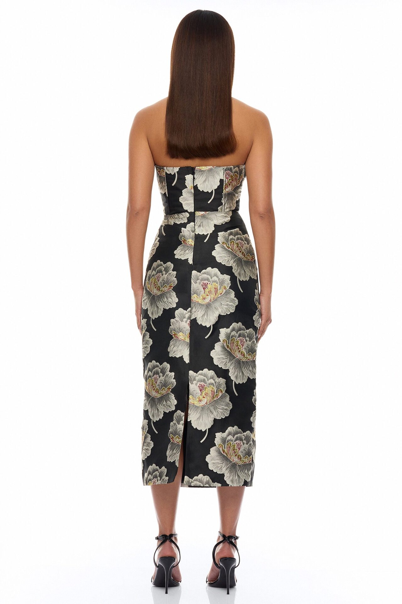 Fiora Strapless Jacquard Midi Dress - Black/combo