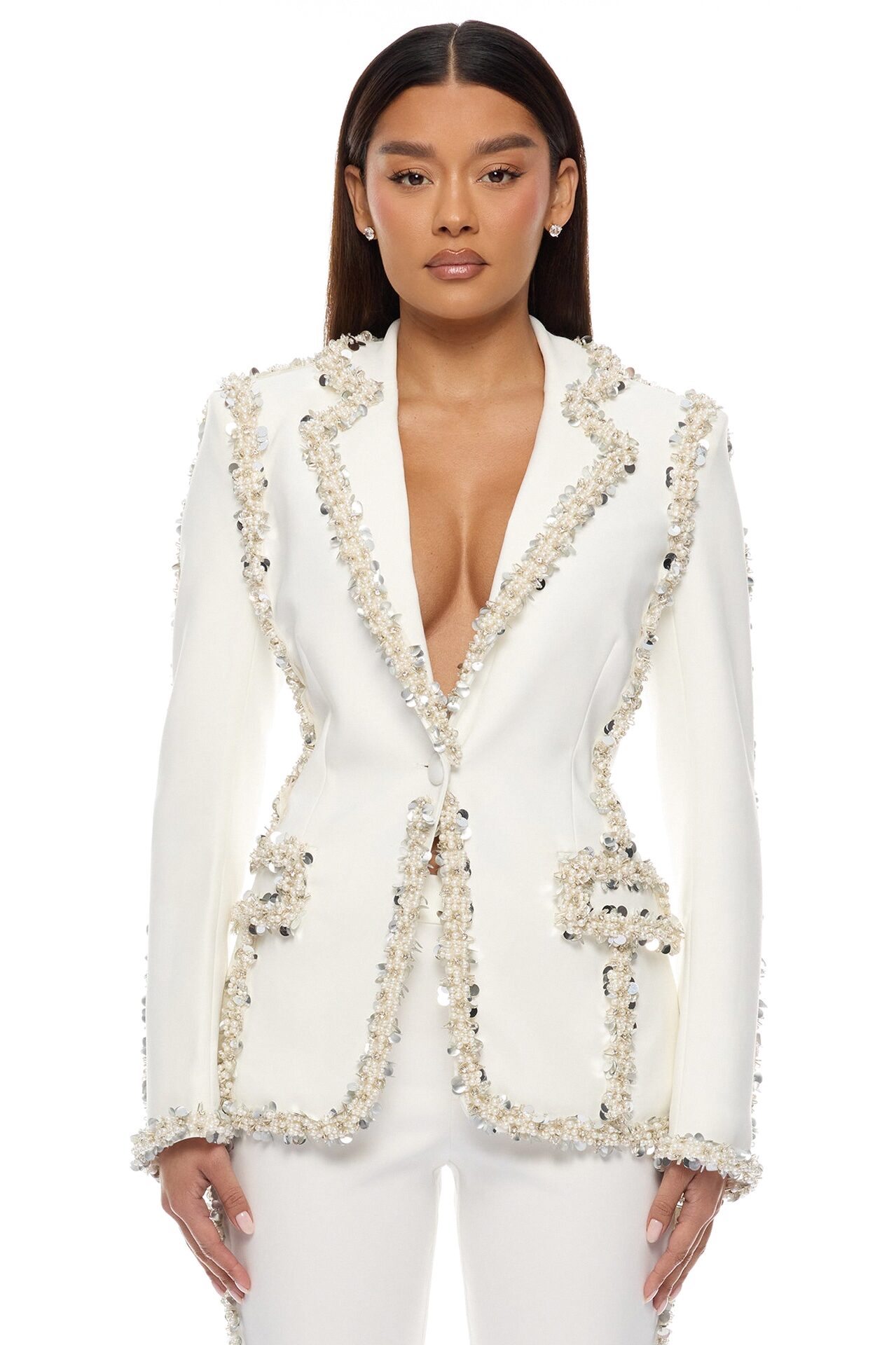 Dazzling Daze Embellished Pant Set - White