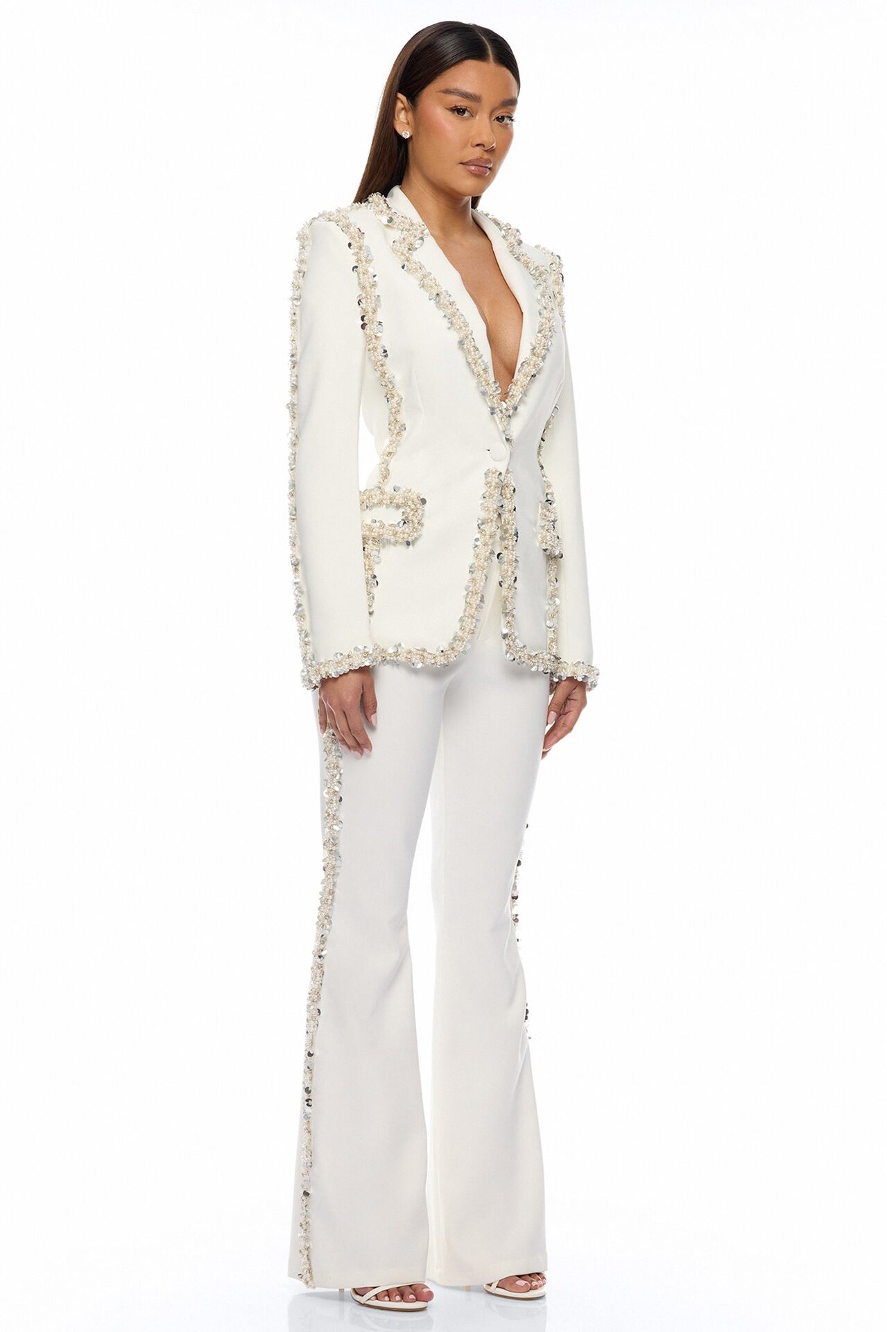 Dazzling Daze Embellished Pant Set - White