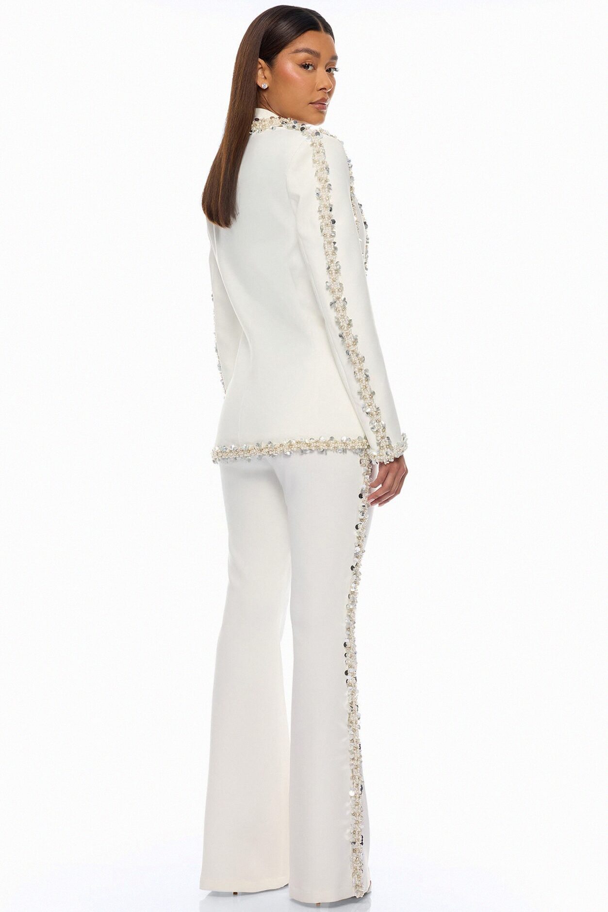 Dazzling Daze Embellished Pant Set - White
