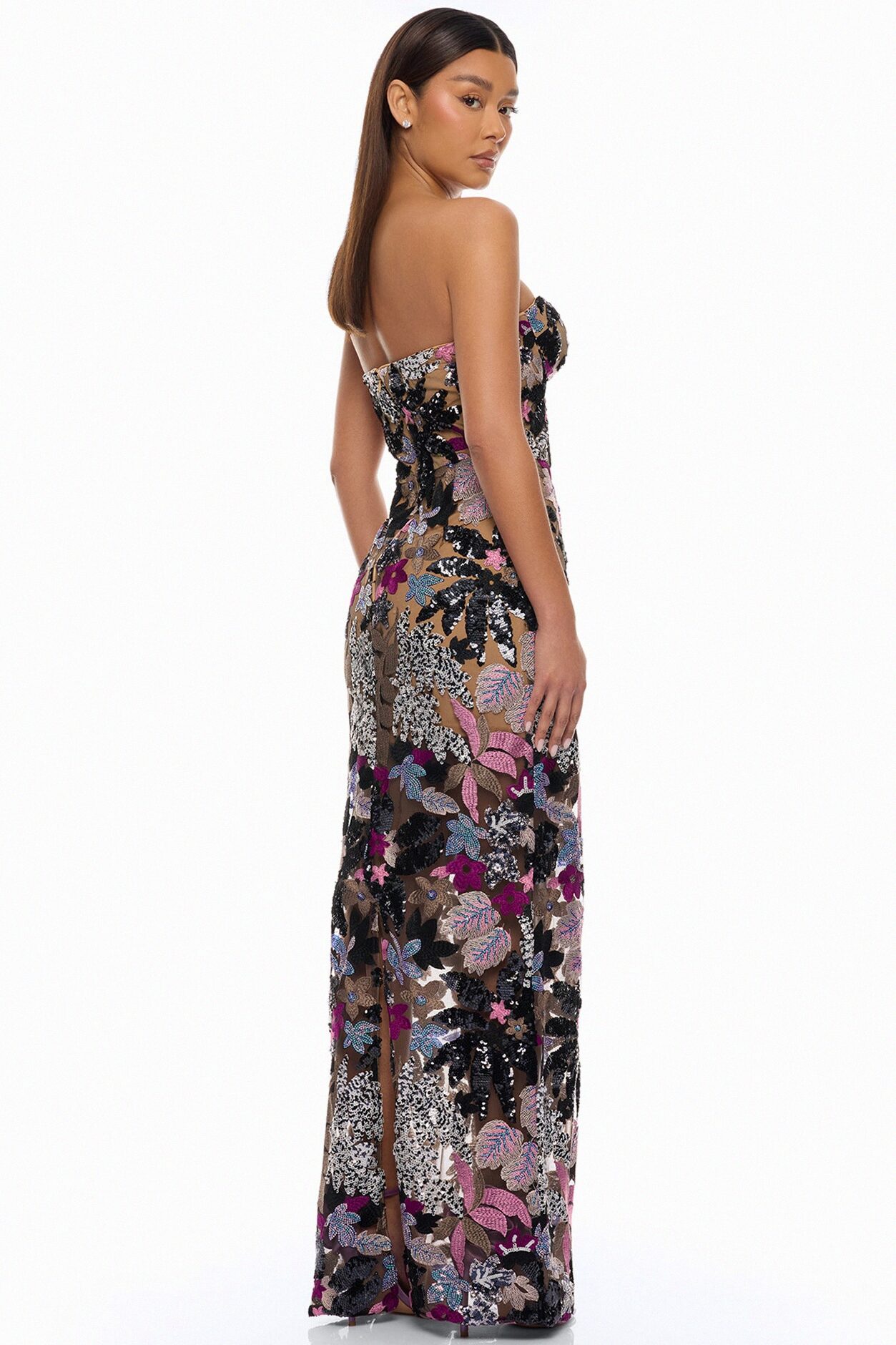 Kaylah Floral Embroidered Maxi Dress - Purple/combo