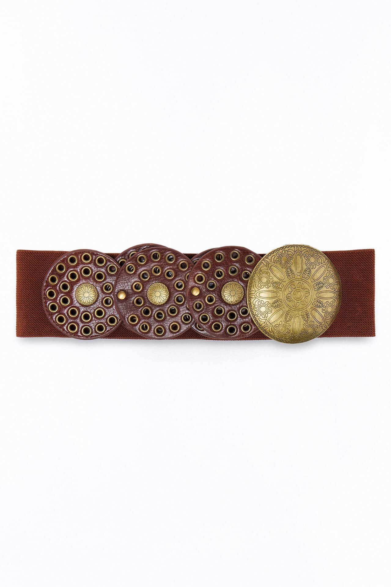 Sand Dust Faux Leather Wide Stretch Belt - Brown