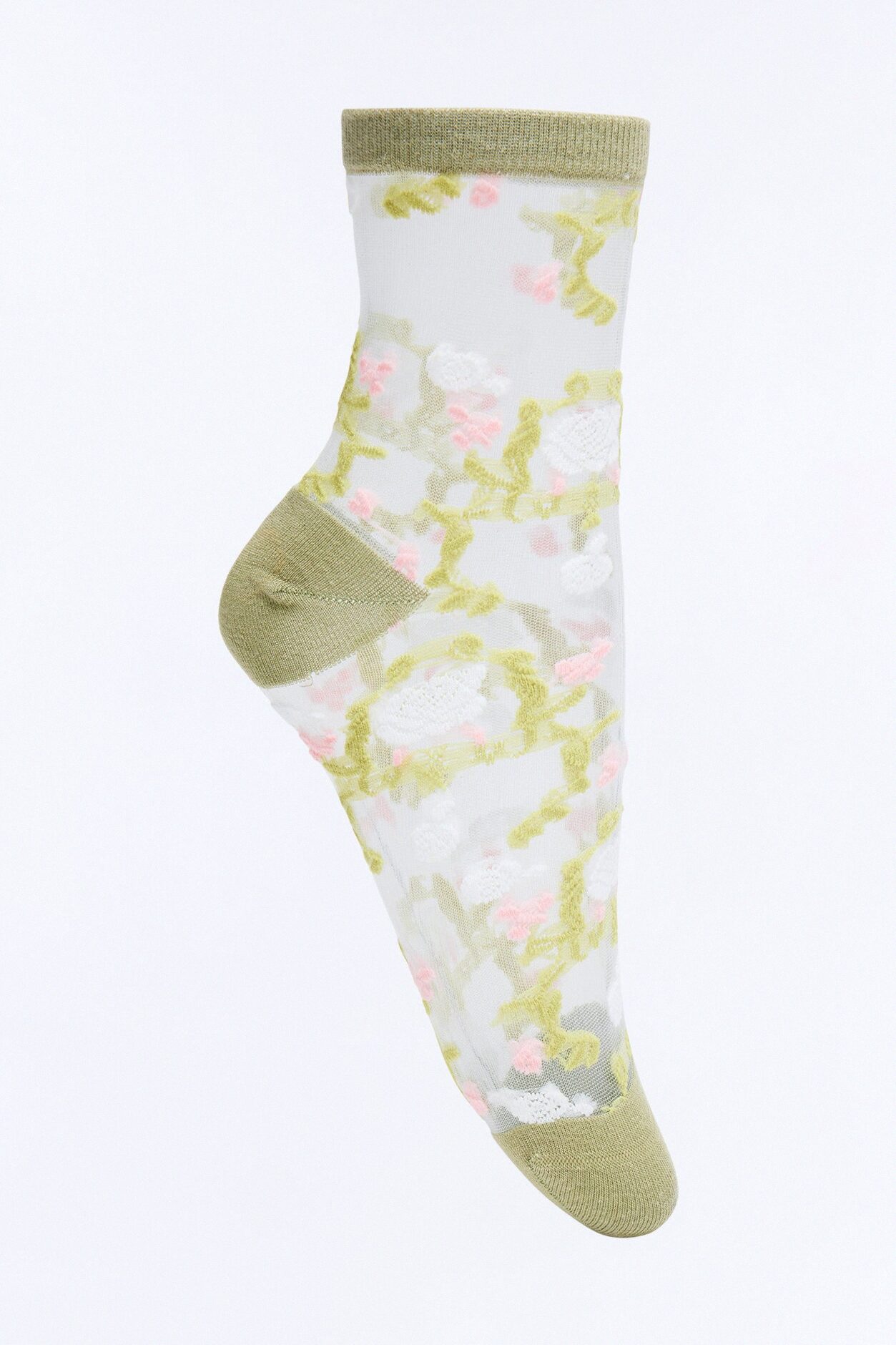 Summer Fields Sheer Crew Socks - Green/combo