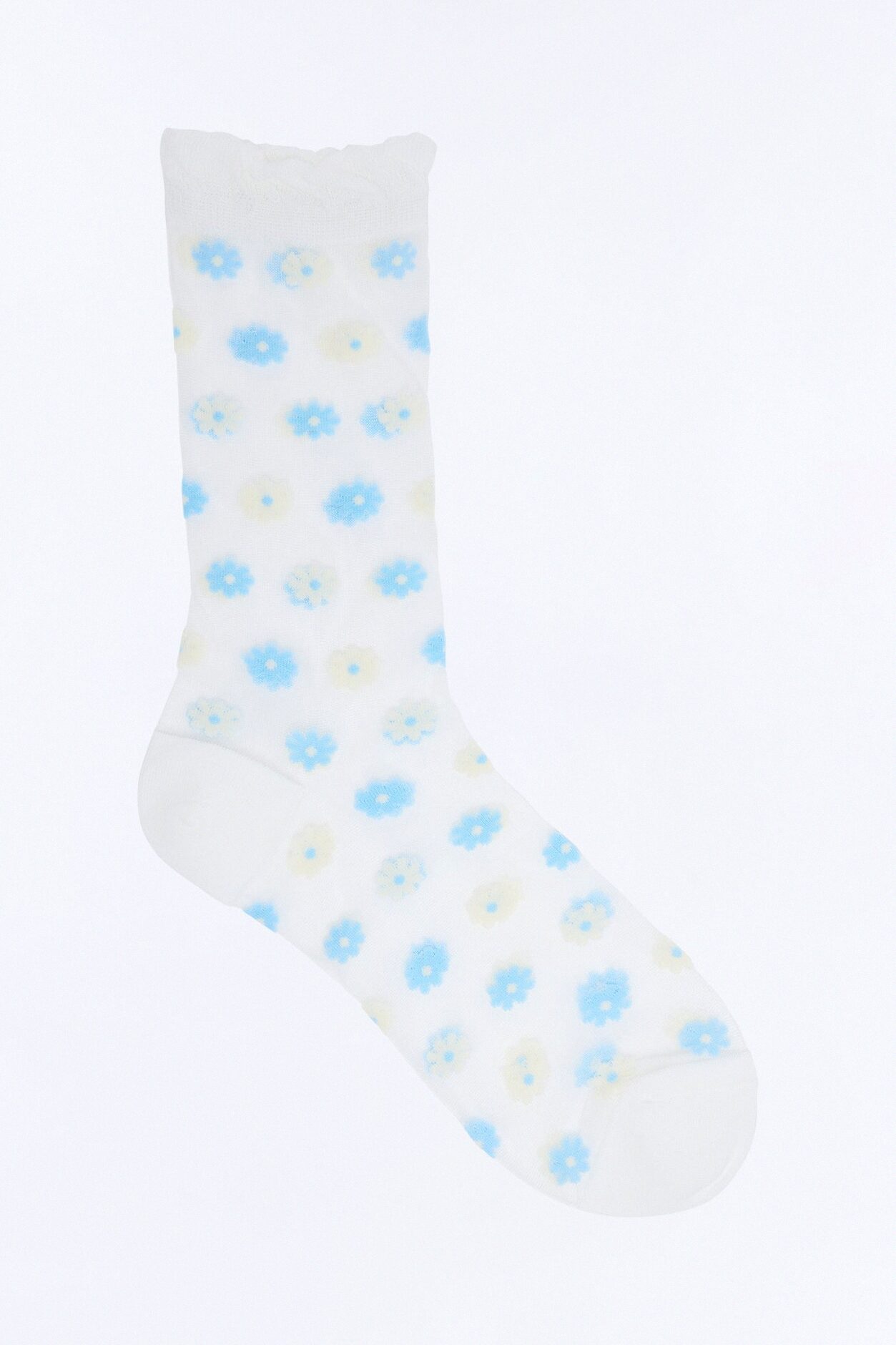 Forget Me Nots Sheer Crew Socks - Blue/combo