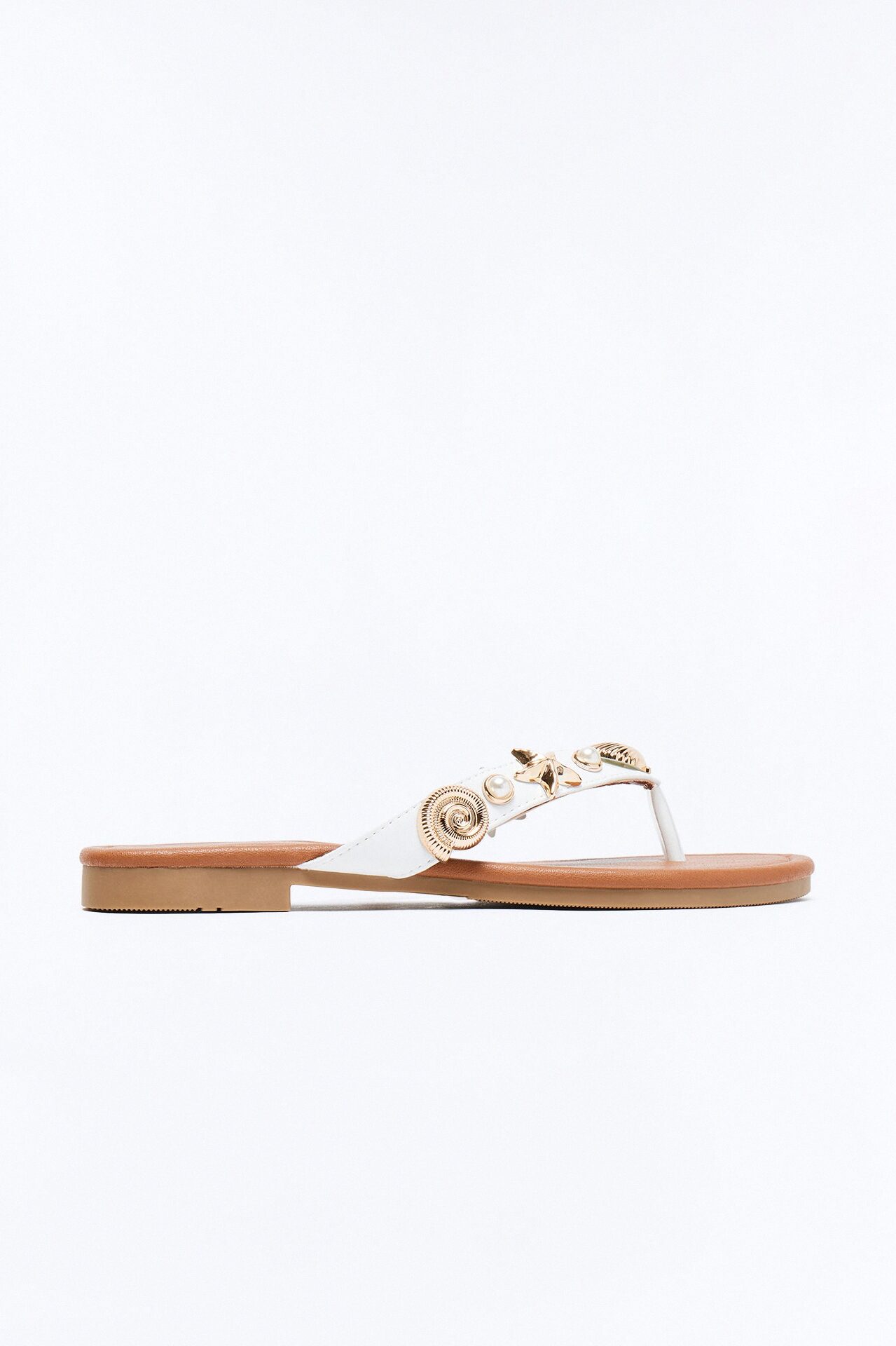 Nadia Sea Shell Flip Flops - White