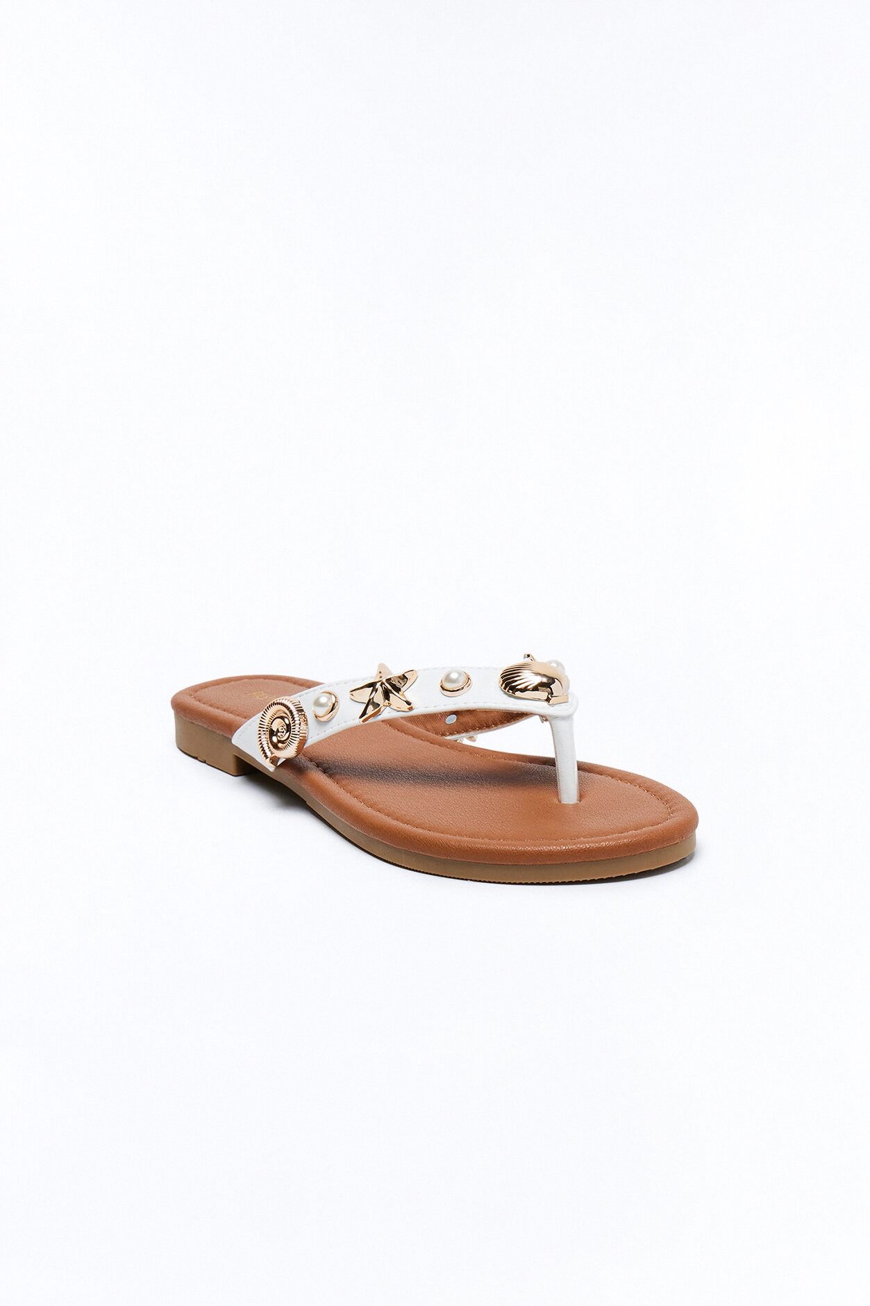 Nadia Sea Shell Flip Flops - White