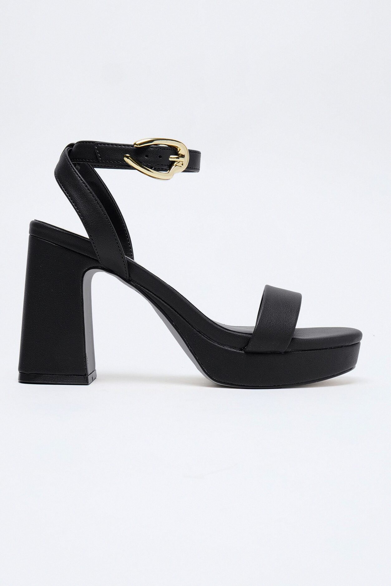 Barba Buckle Ankle Strap Platform Heels - Black