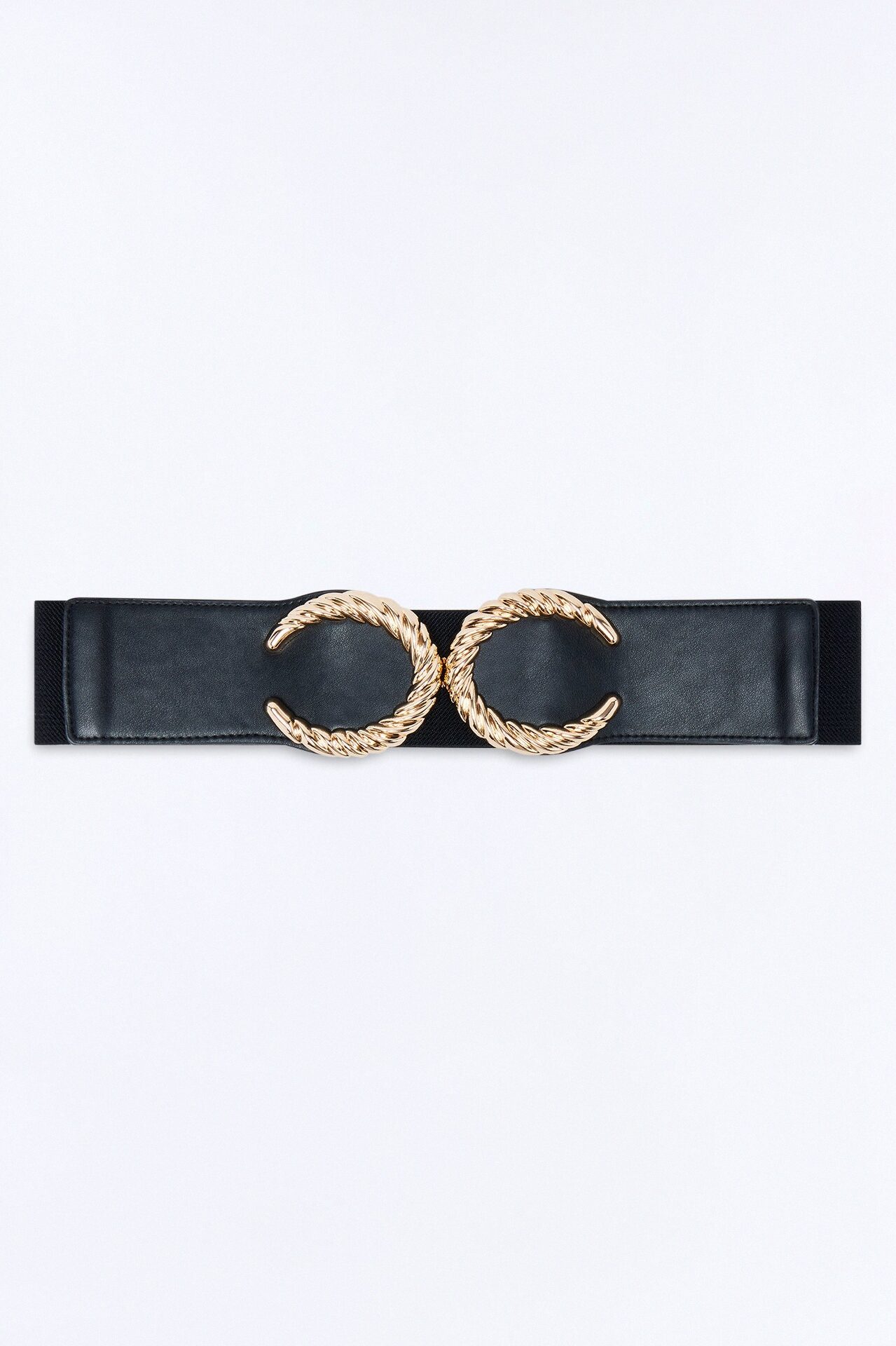 Two Moons Faux Leather Wide Stretch Belt - Black