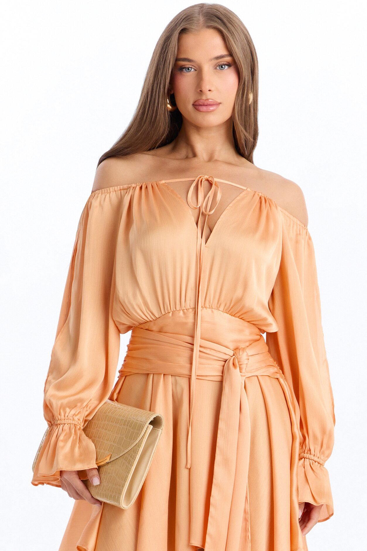 Amy Asymmetrical Metallic Mini Dress - Orange