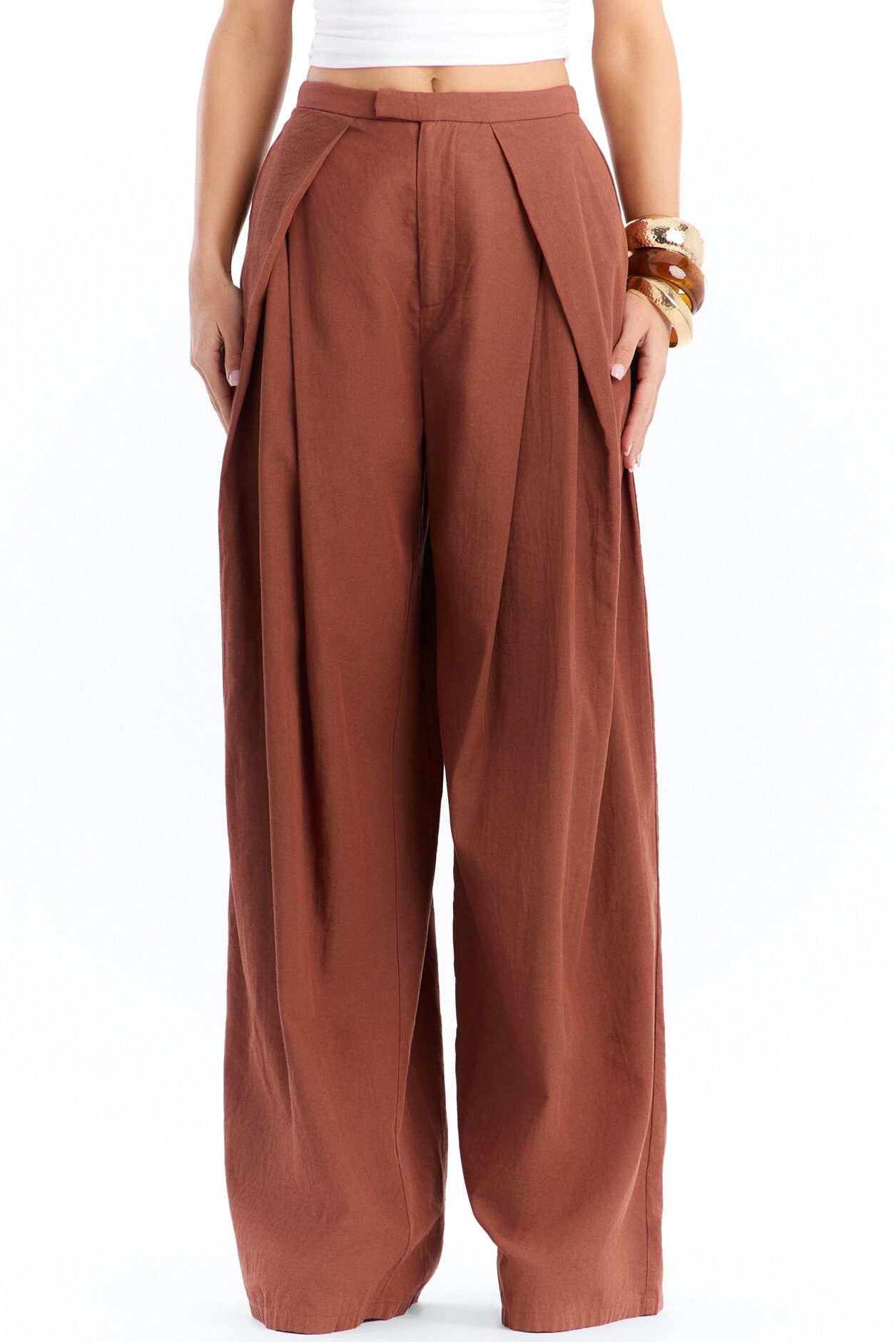 Tyra High Rise Pleated Wide Leg Pant - Spice