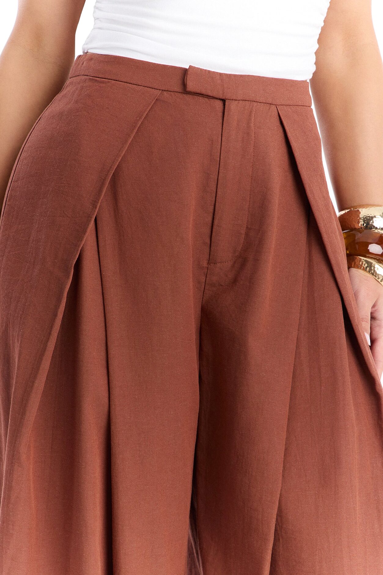 Tyra High Rise Pleated Wide Leg Pant - Spice
