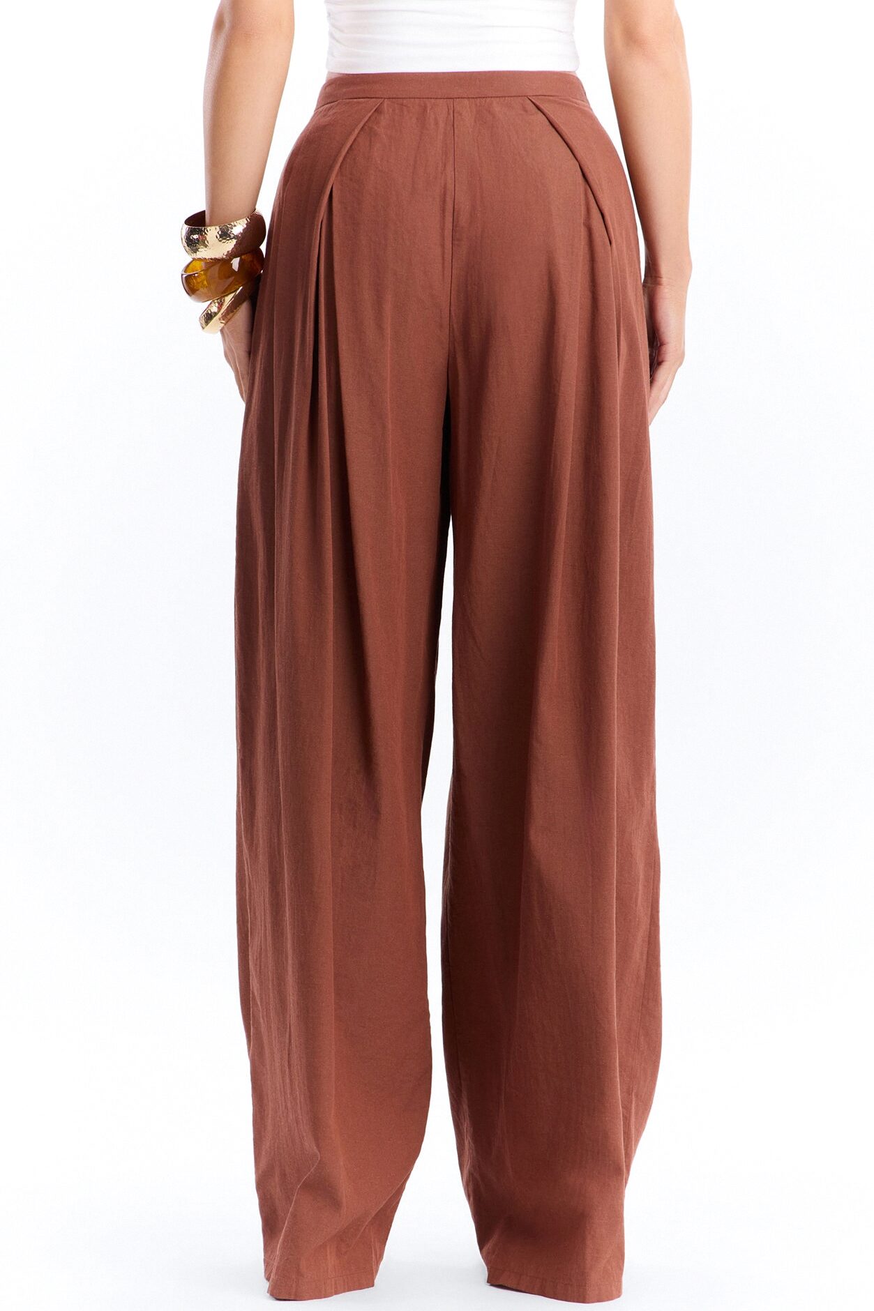 Tyra High Rise Pleated Wide Leg Pant - Spice