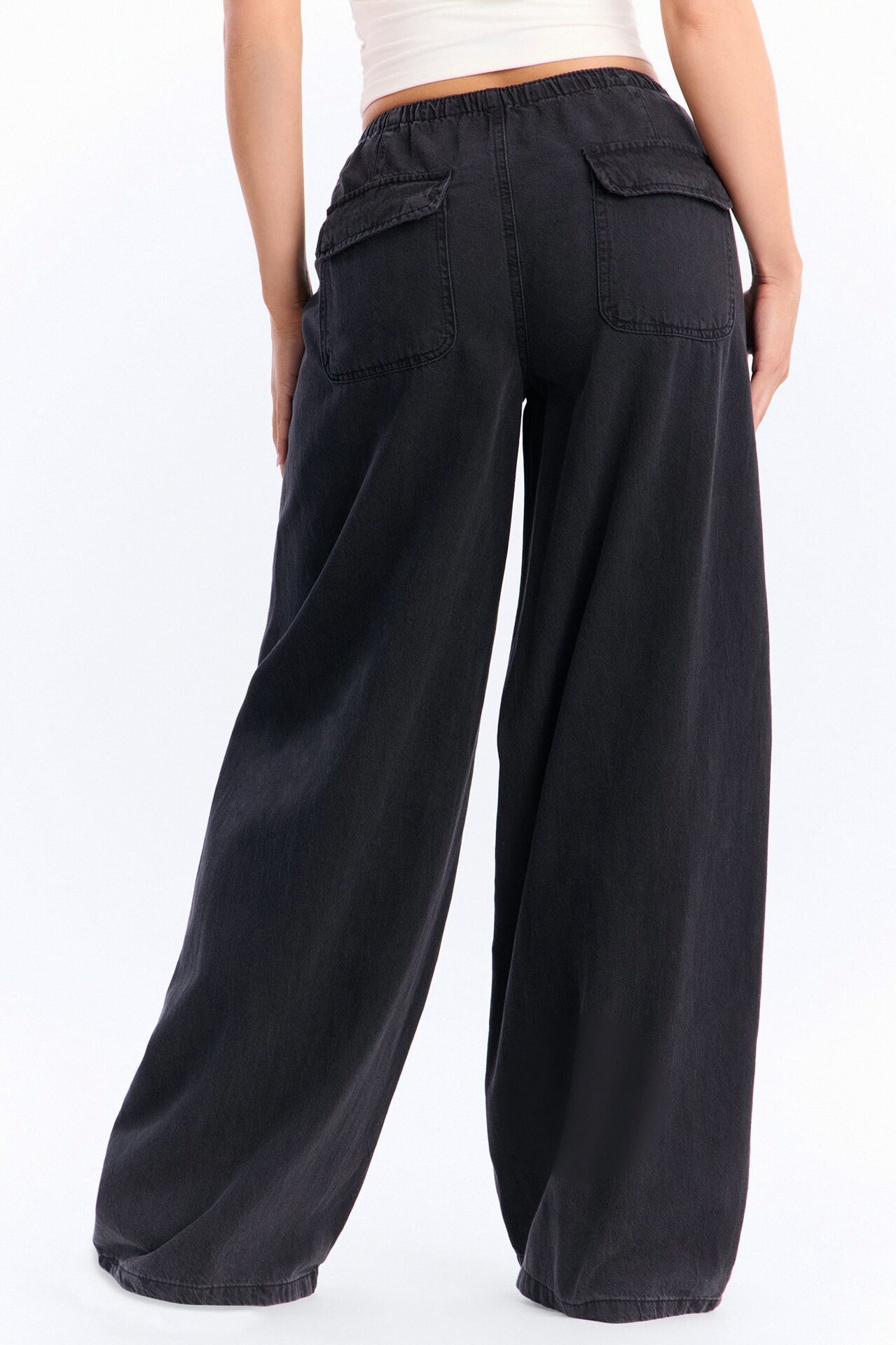 Baeside Tie Waist Wide Leg Jeans - Black