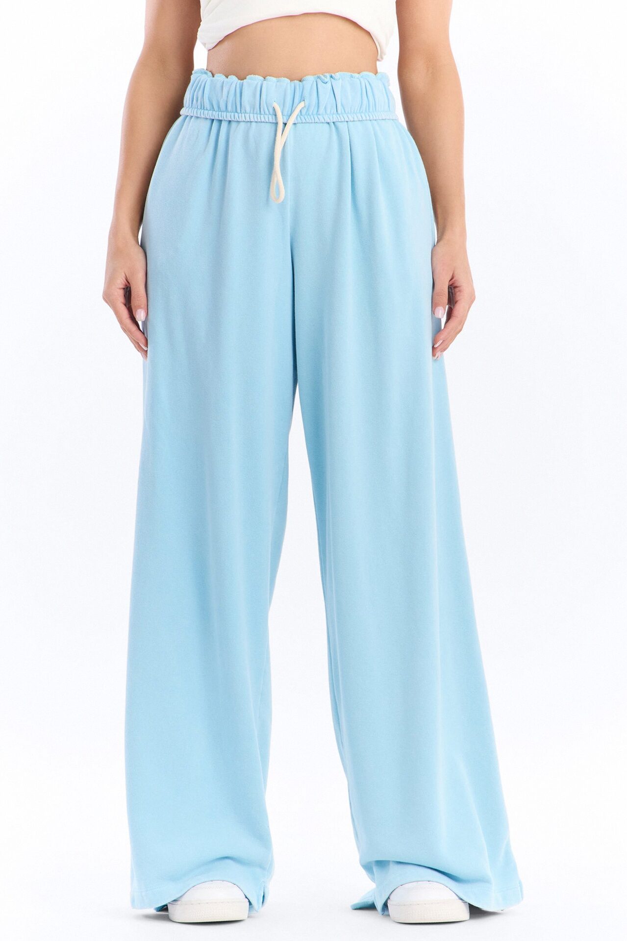 Sophia French Terry Foldover Waist Washed Sweatpant - Blue