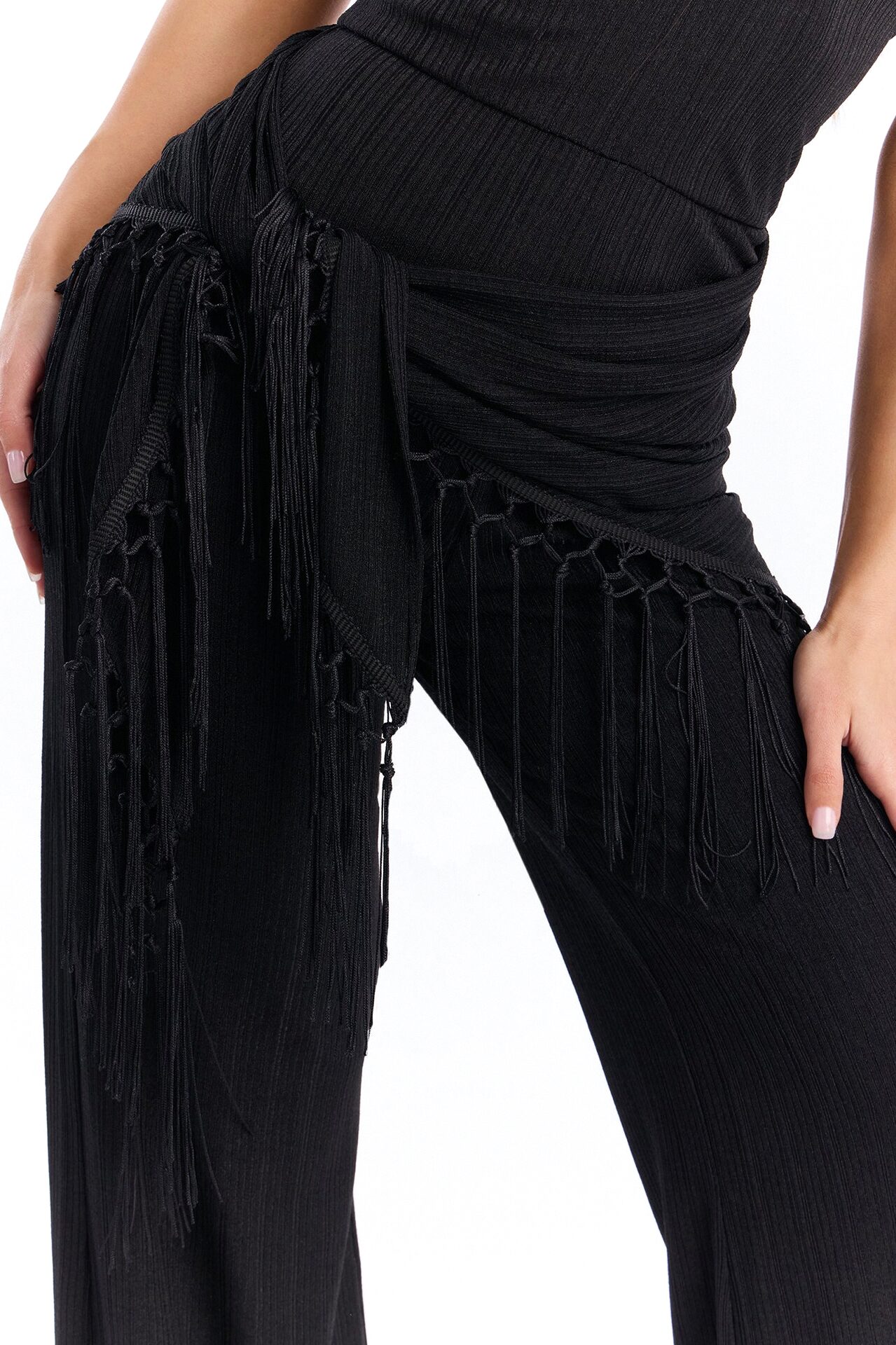 Too Chic Jumpsuit And Waist Scarf Set - Black