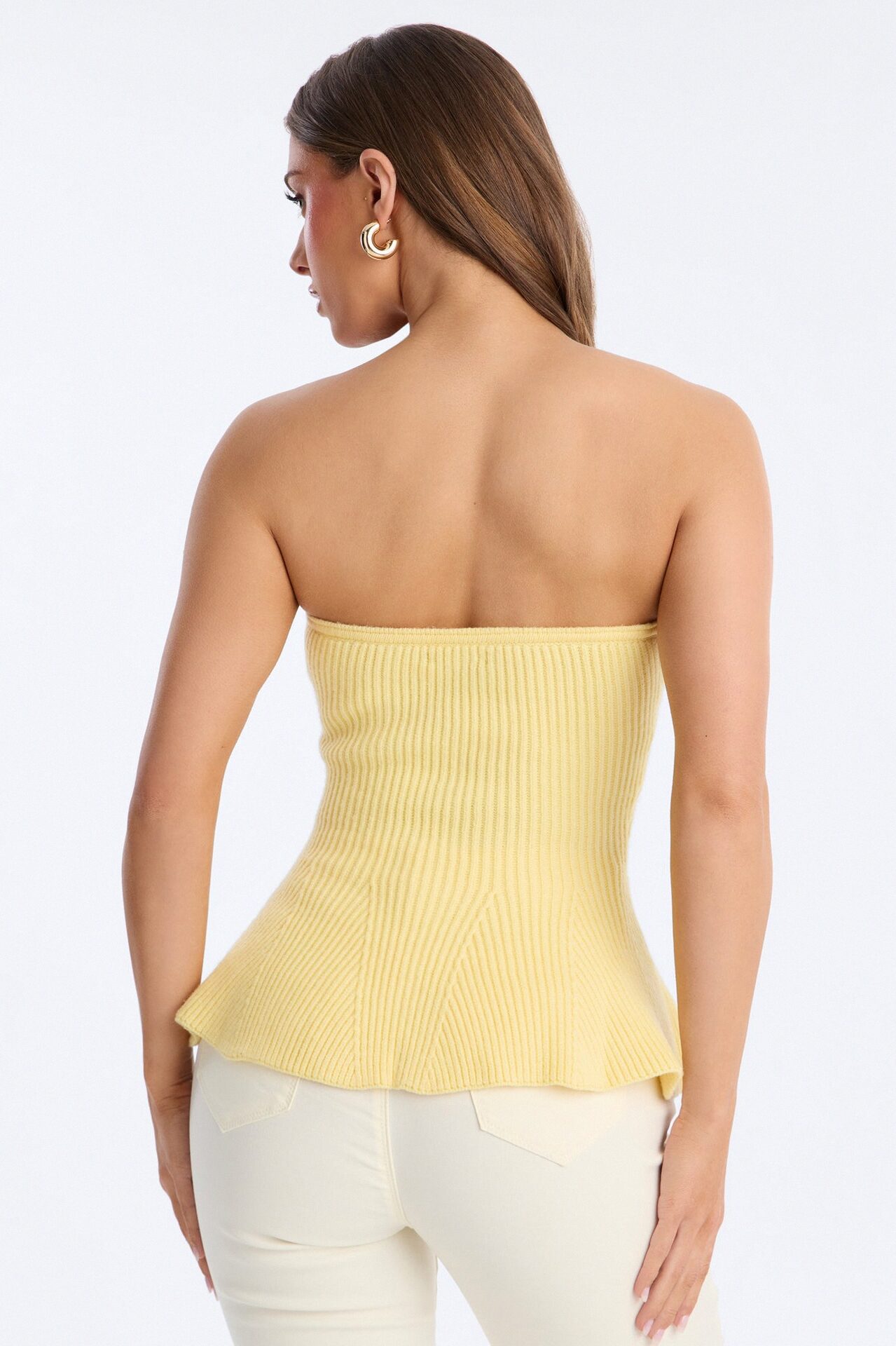 On Full Display Peplum Sweater Tube Top - Butter Yellow