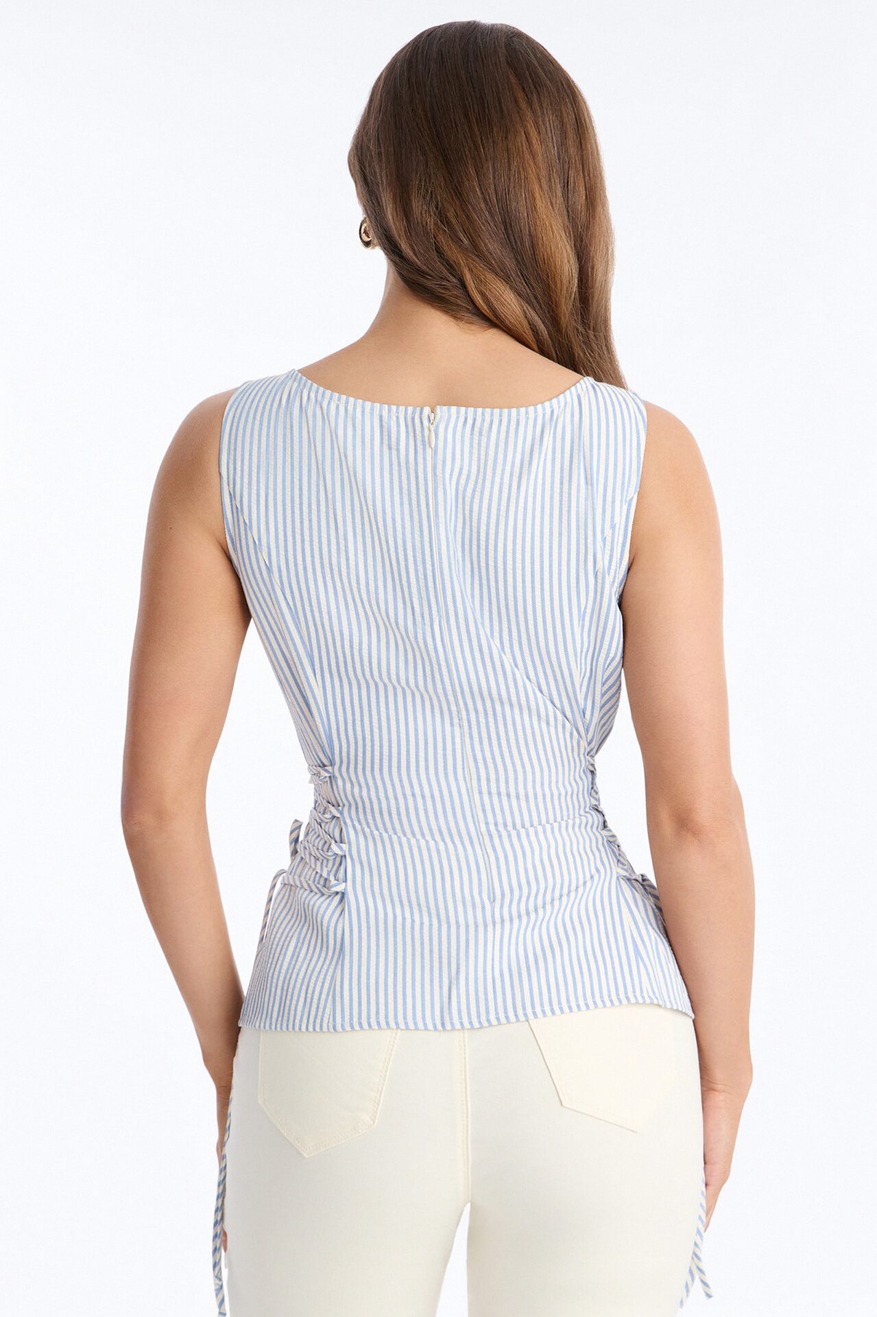 Collecting Sunsets Lace Up Pinstripe Top - Blue/combo