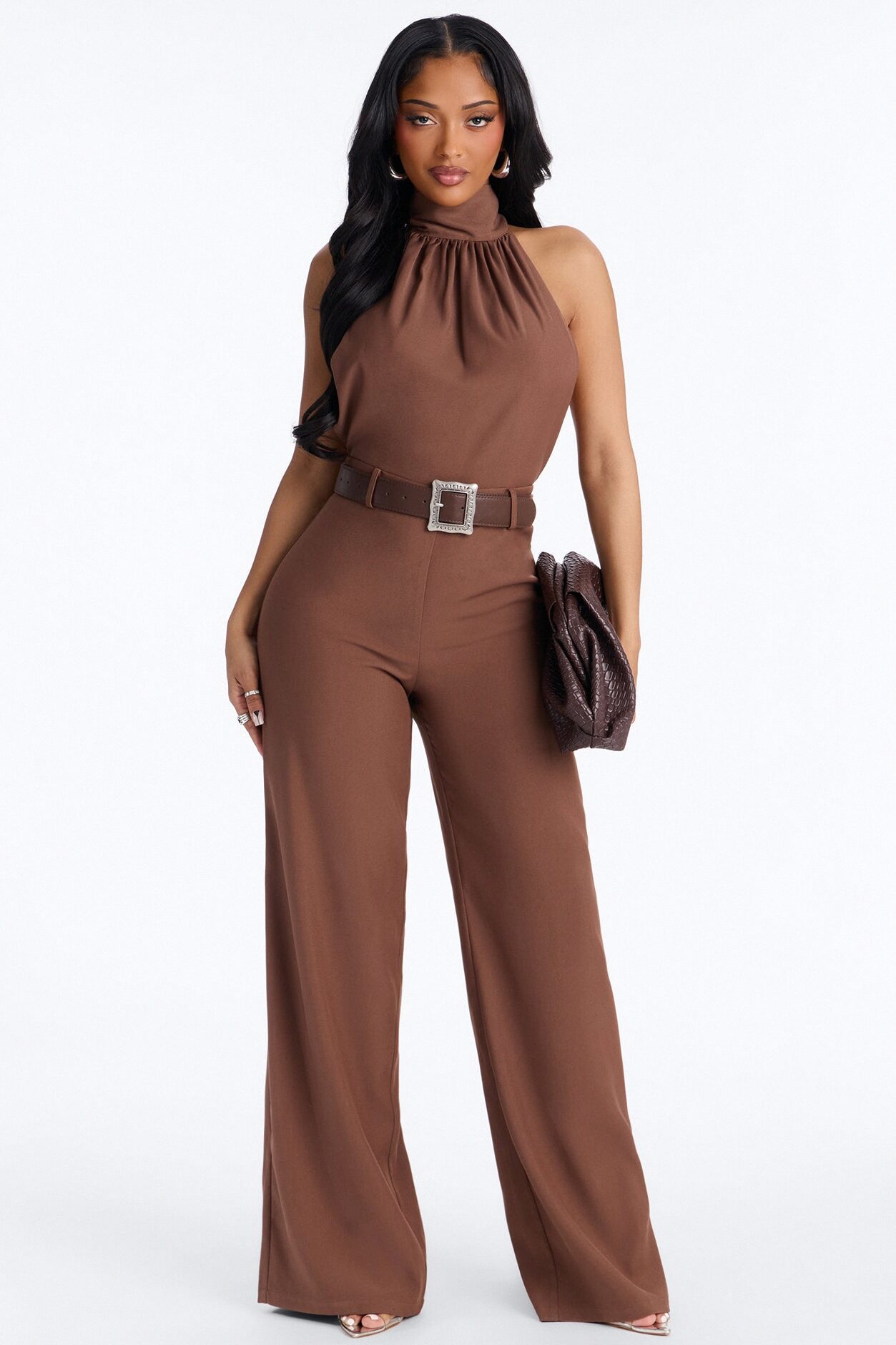 Donna Fringe Trim Belted Jumpsuit - Chocolate