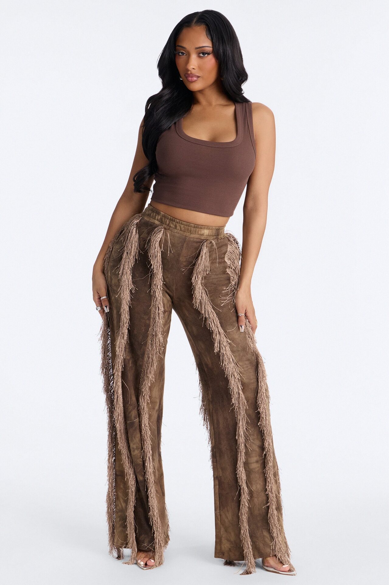 Show Me Something Fringe Wide Leg Pant 33″ - Brown