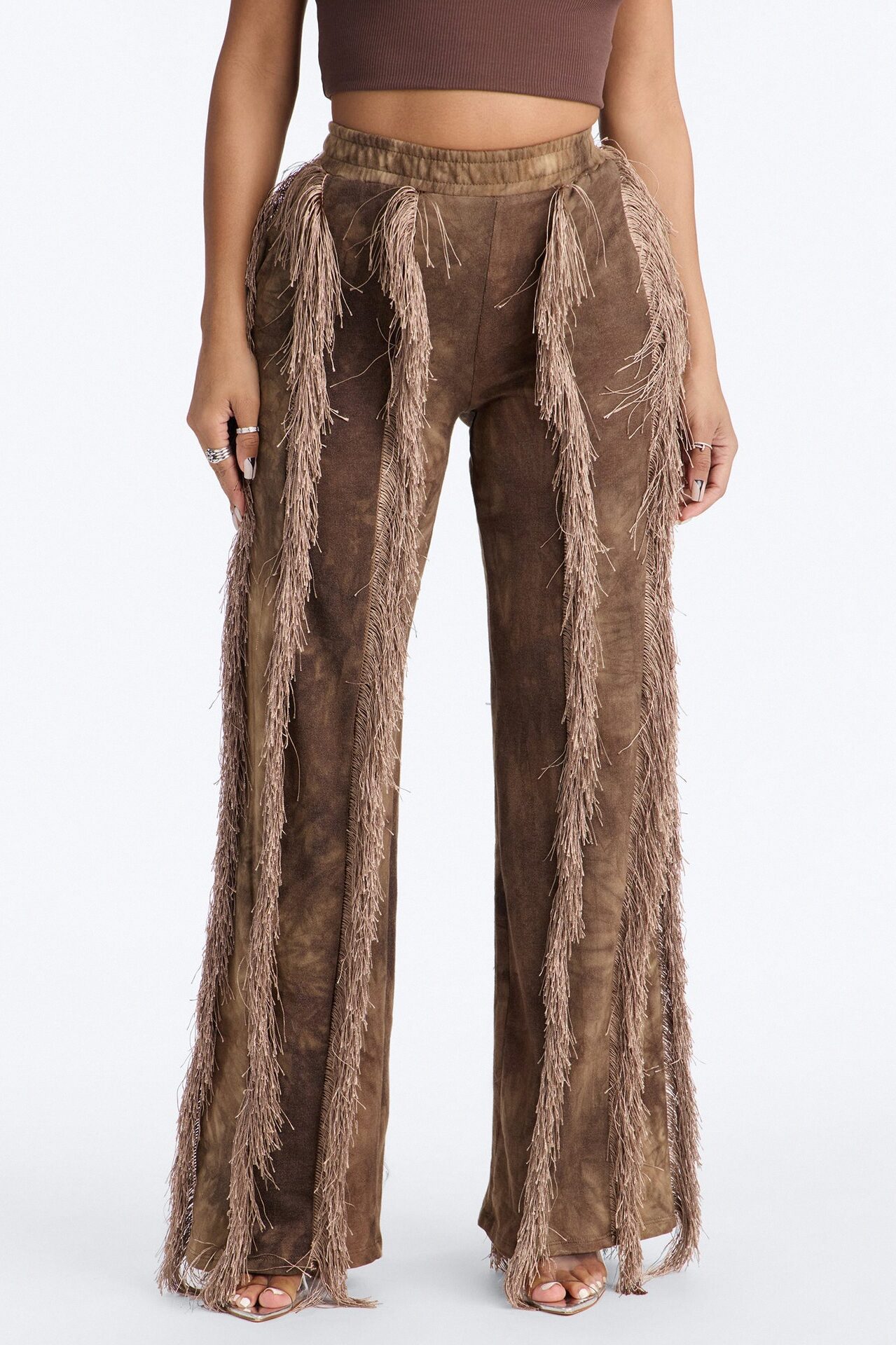Show Me Something Fringe Wide Leg Pant 33″ - Brown