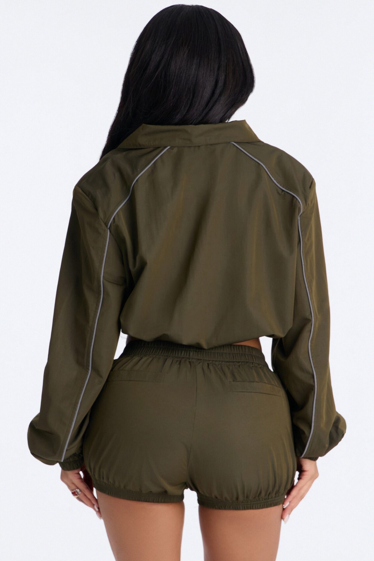 Make A Move Windbreaker Cropped Funnel Neck Jacket - Olive