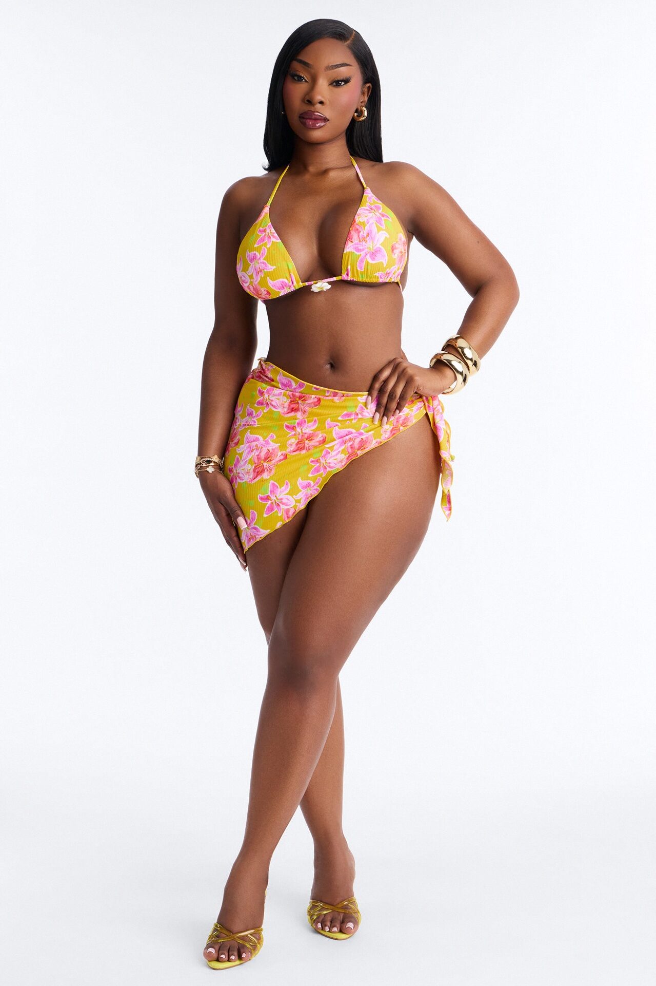Tropical Trouble 3 Piece Bikini & Sarong Set - Orange/combo