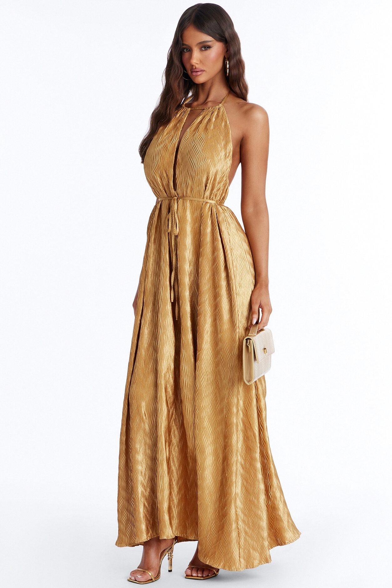 Vivianna Backless Plisse Maxi Dress - Mustard