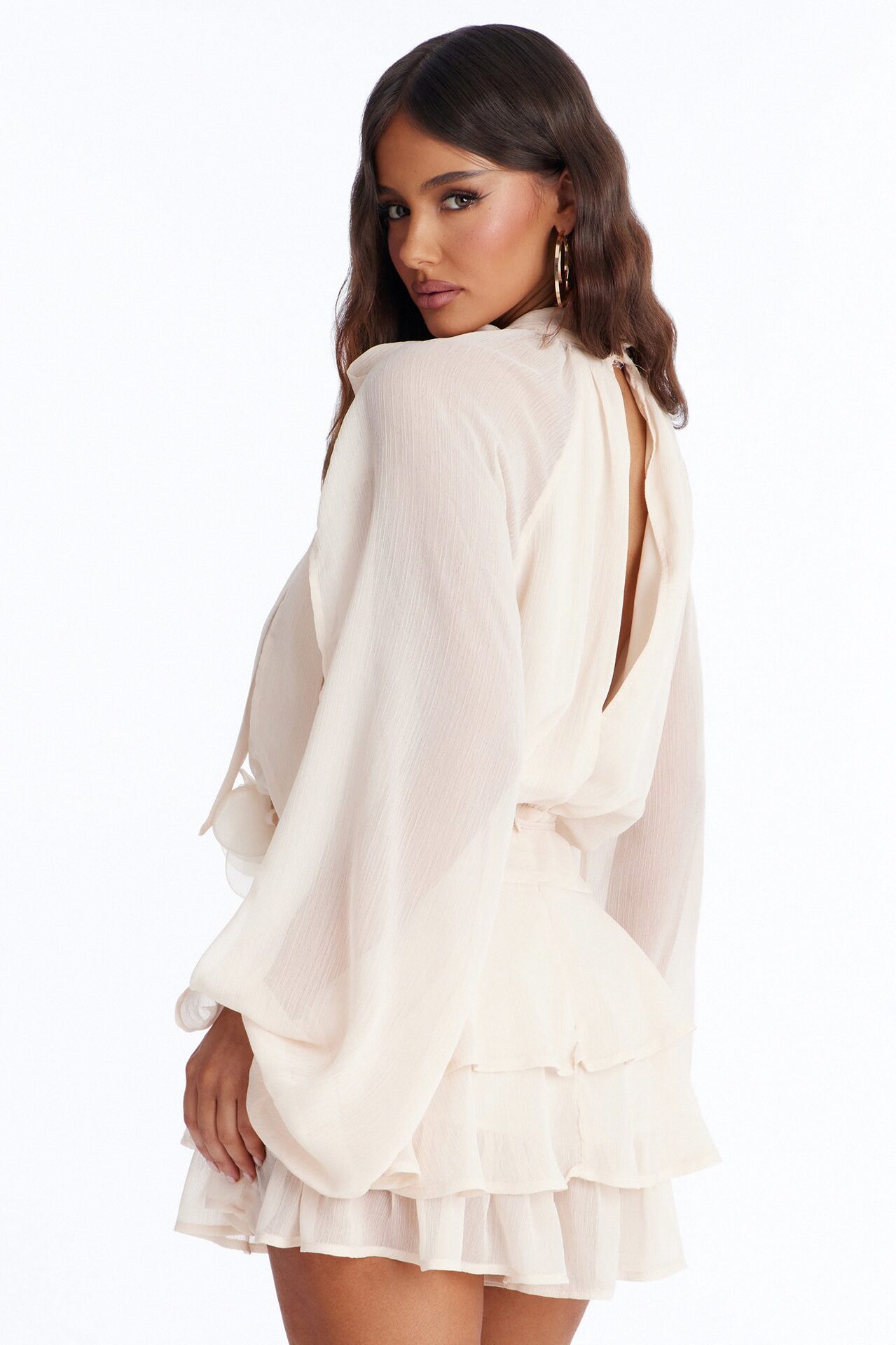 Genevieve Chiffon Ruffle Romper - Peach