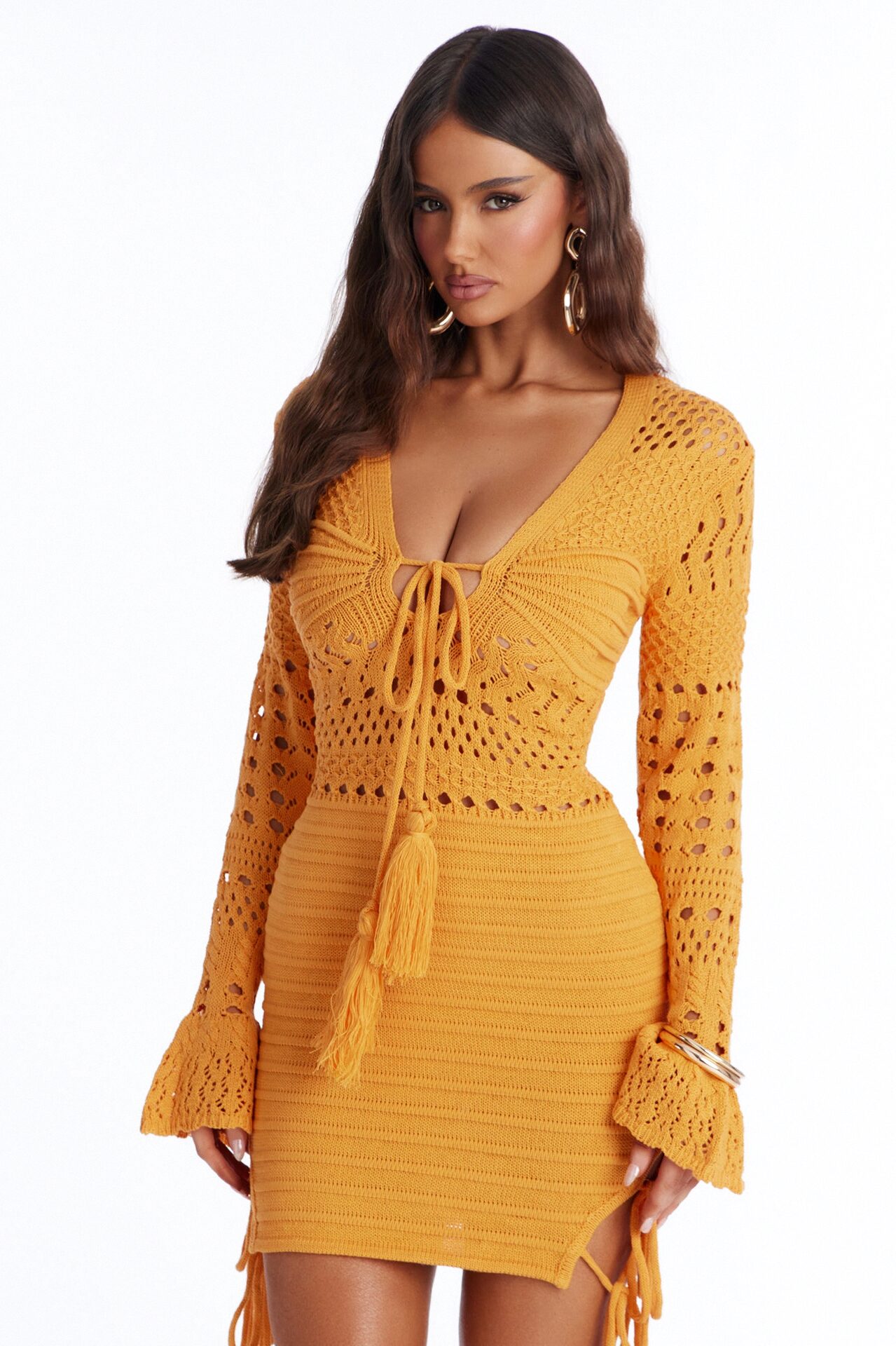 Bailey Tassel Crochet Mini Dress - Tangerine