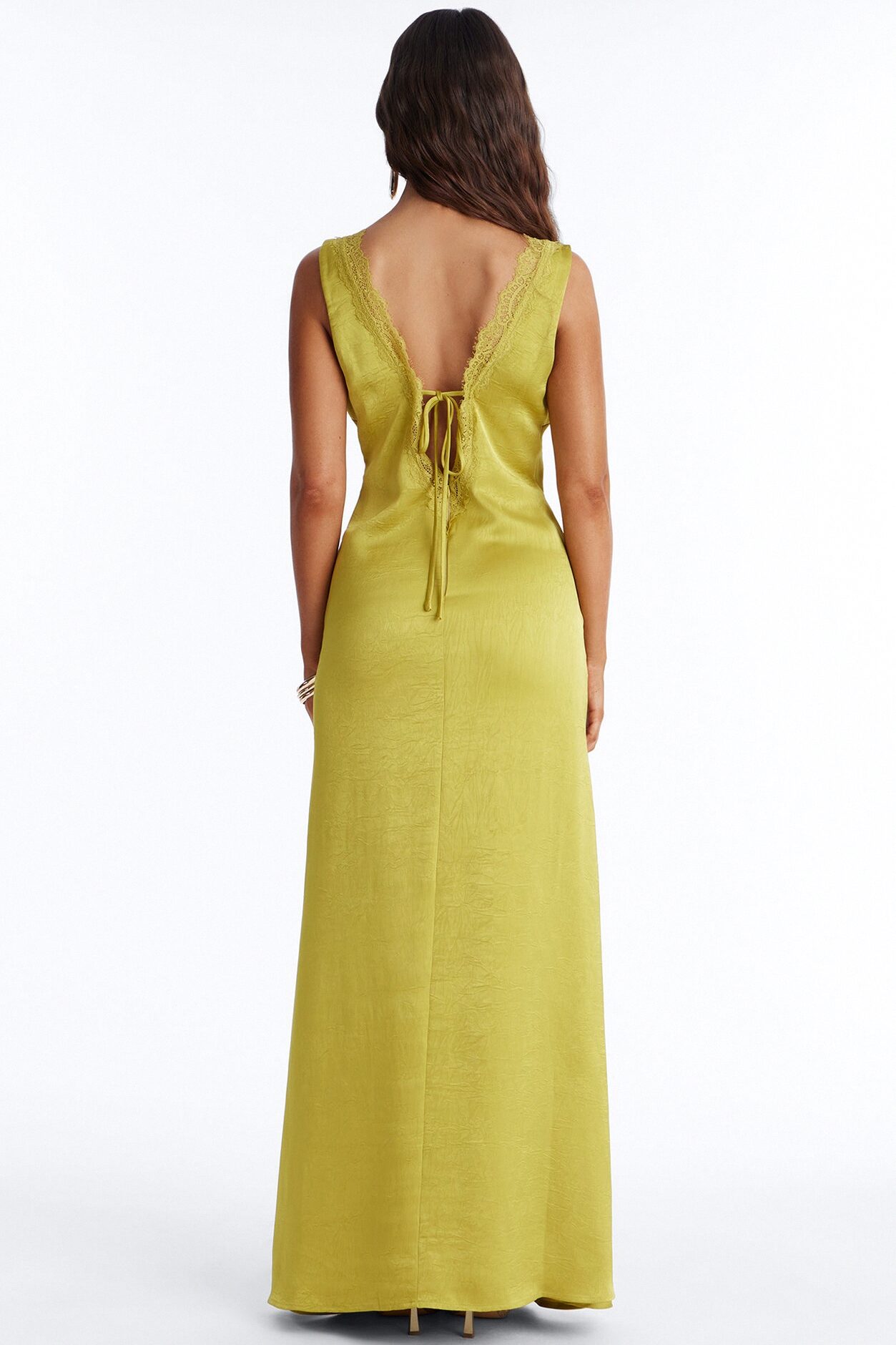 Willow Lace Satin Maxi Dress - Chartreuse
