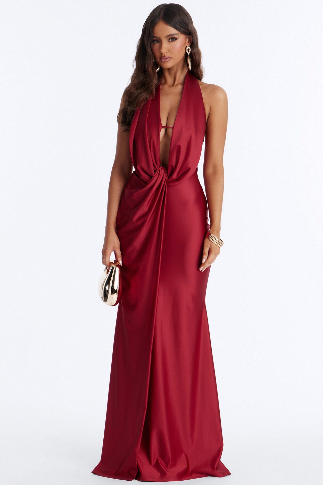 Gloria Draped Satin Gown - Red