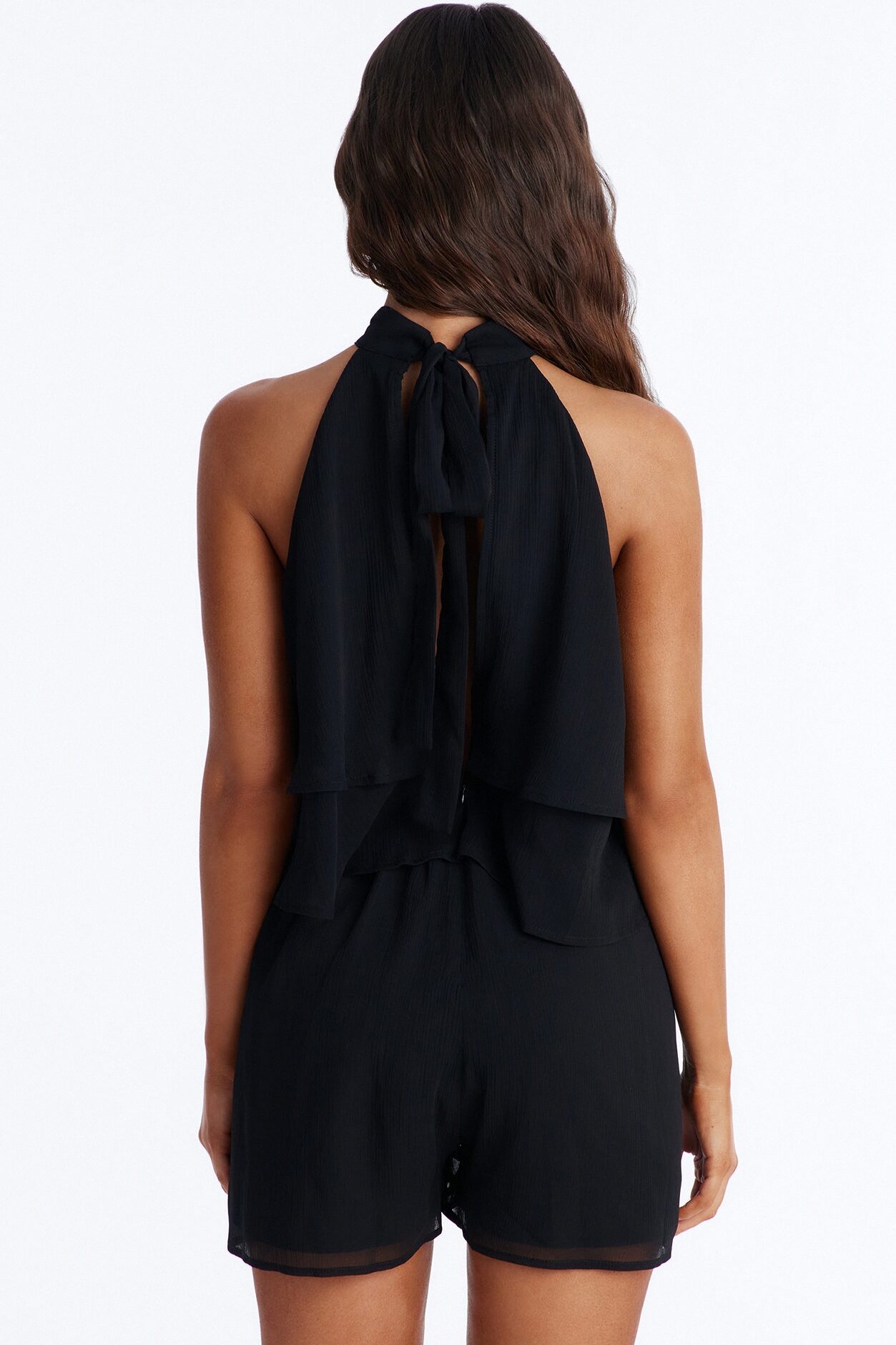 Josephine Chiffon Ruffle Romper - Black