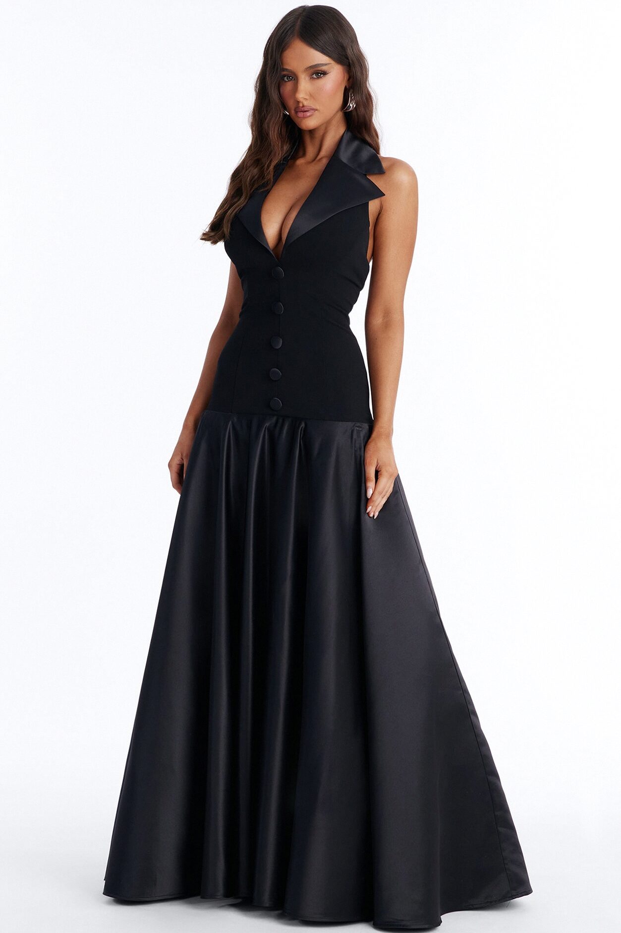 Georgia Tailored Satin Gown - Black