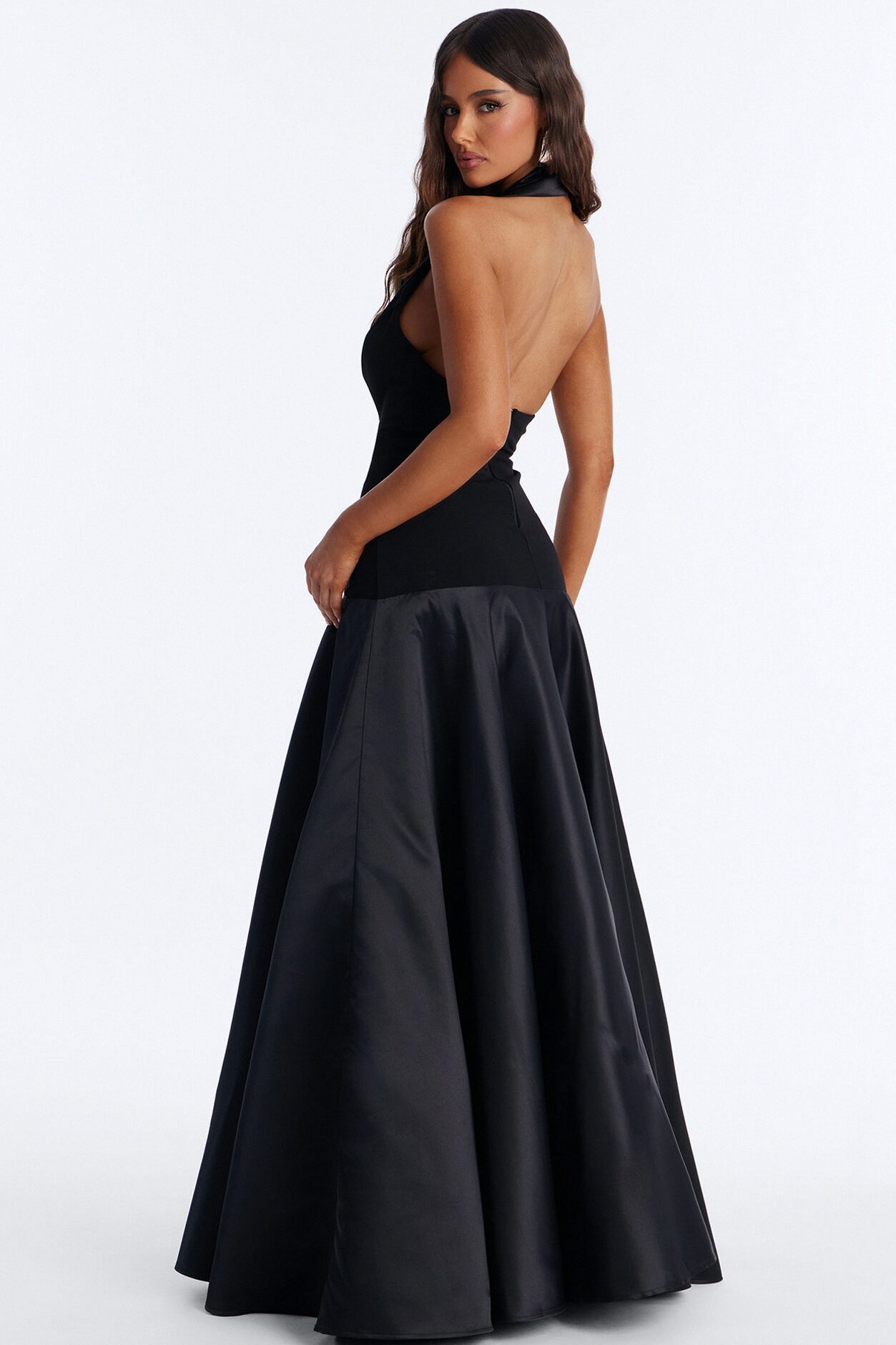 Georgia Tailored Satin Gown - Black