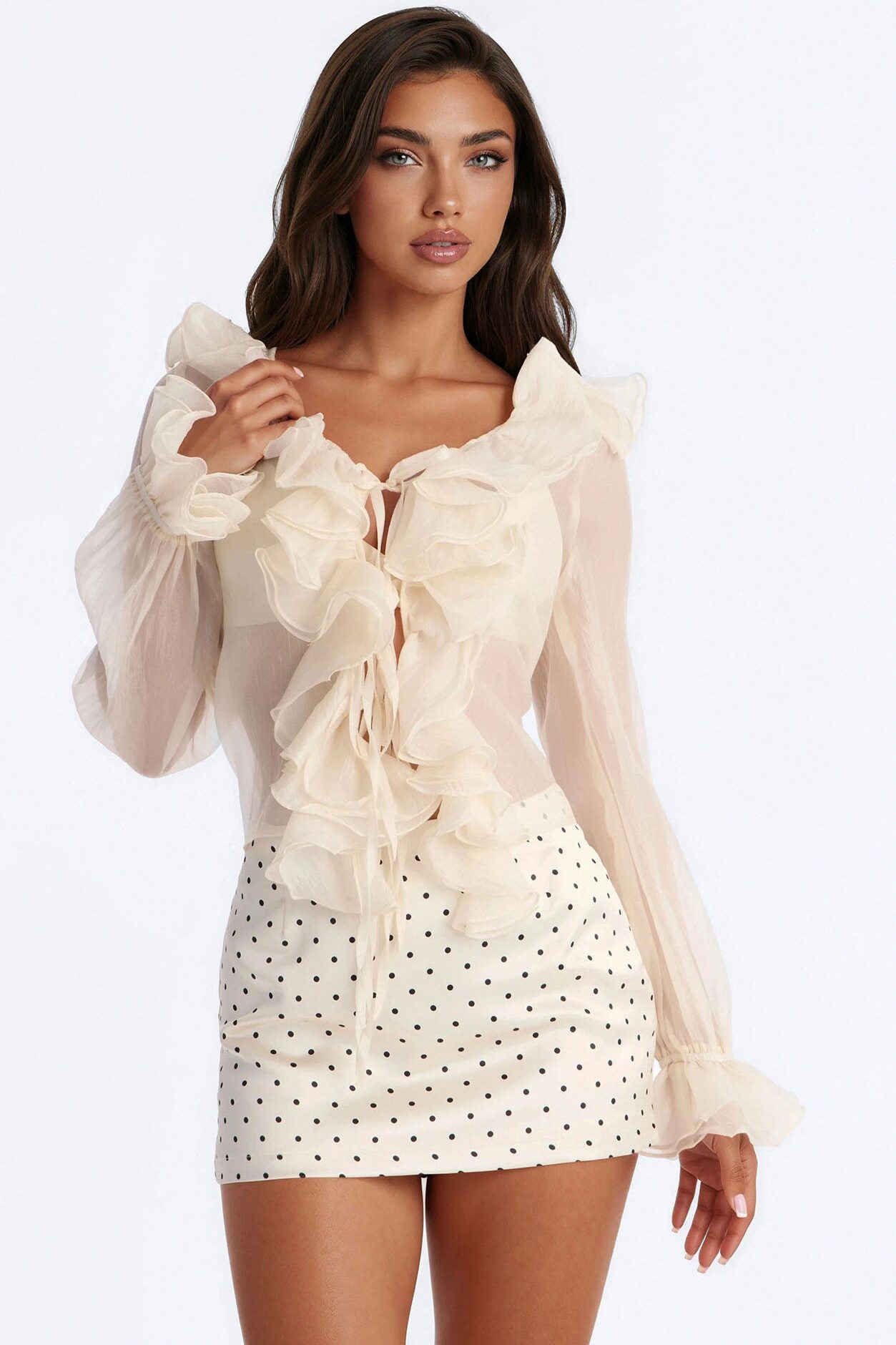 Frame The Moment Ruffle Organza Blouse - Cream