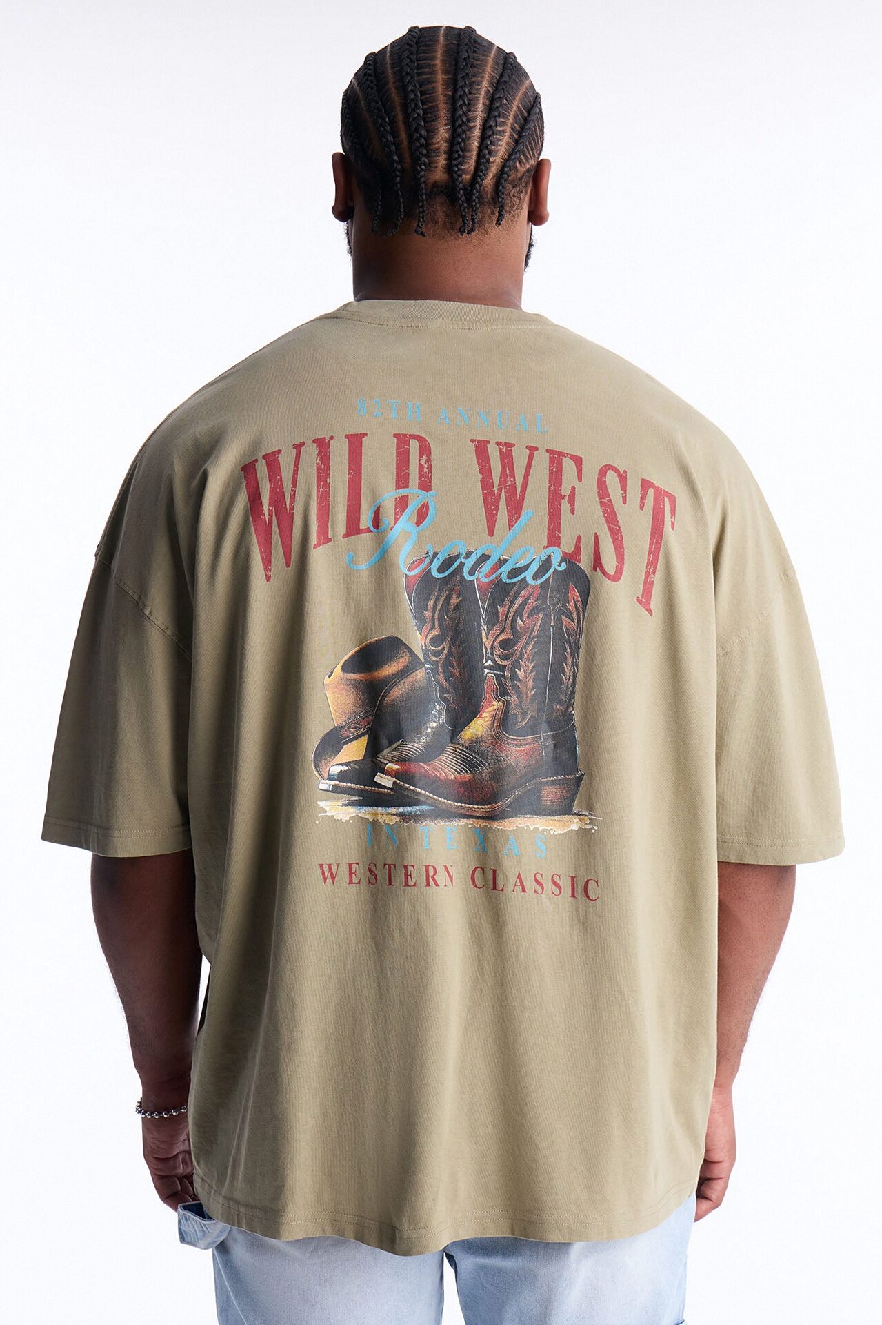 Wild West Rodeo Oversized Short Sleeve Tee - Olive