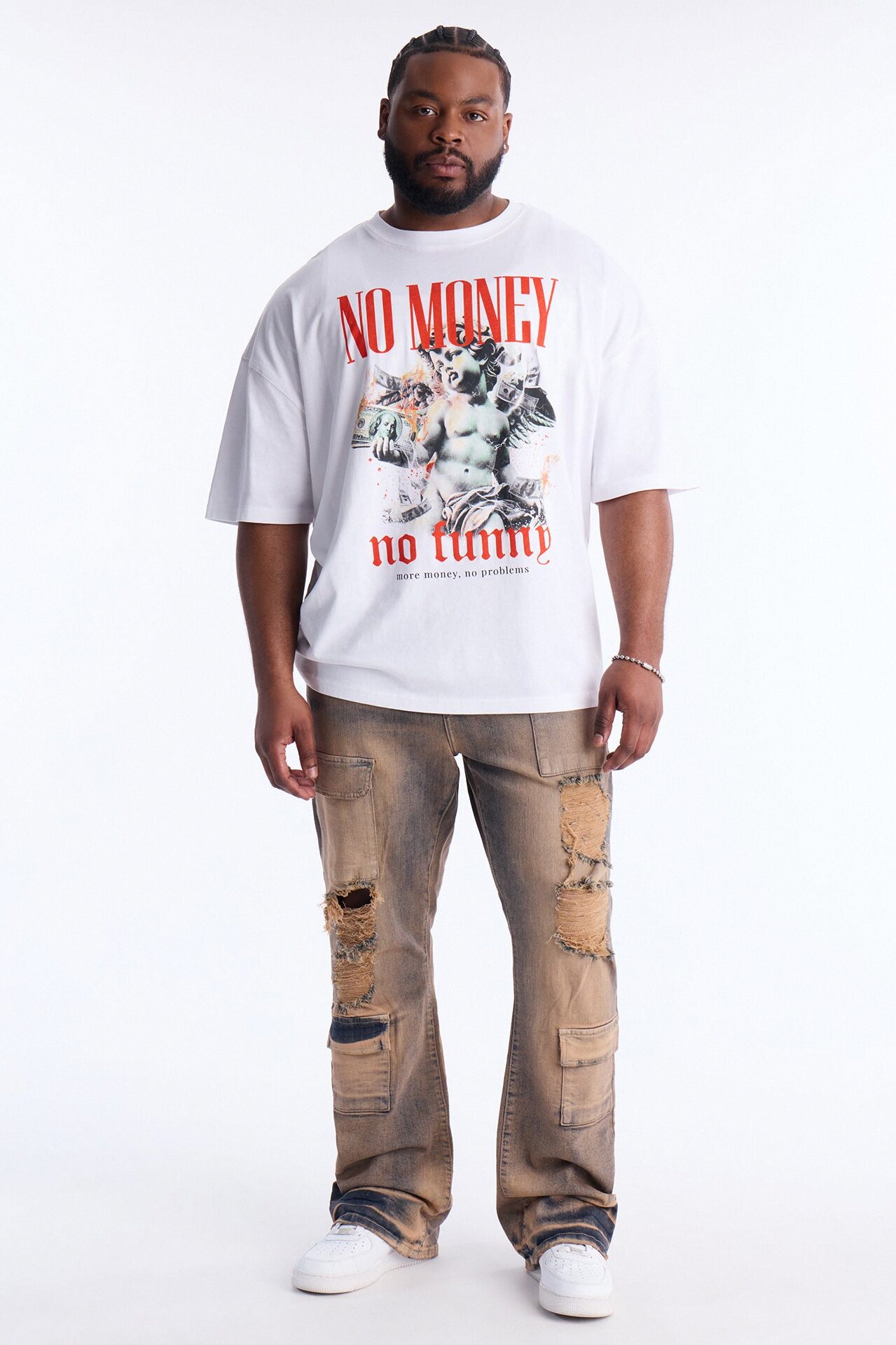 No Money No Funny Oversized Short Sleeve Tee - White