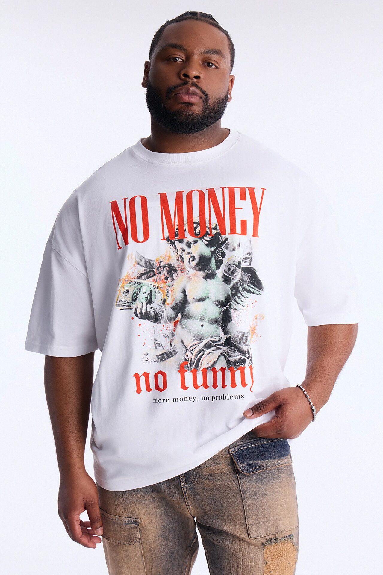 No Money No Funny Oversized Short Sleeve Tee - White