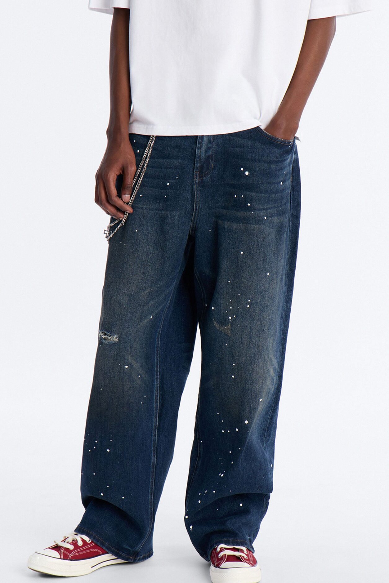 In The Paint Splat Baggy Jeans - Dark Wash