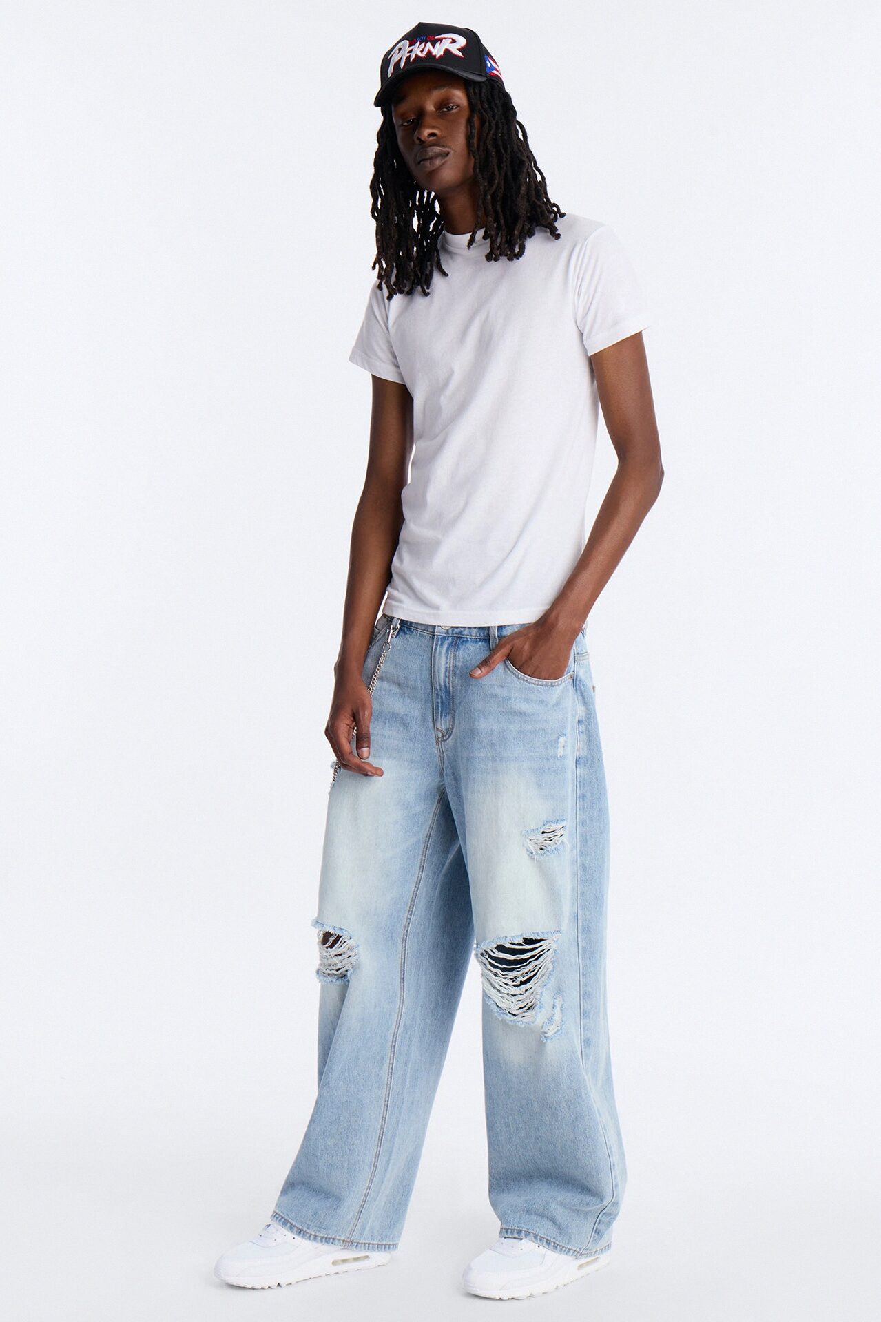 Essential Destroyed Baggy Rigid Jean - Light Blue Wash