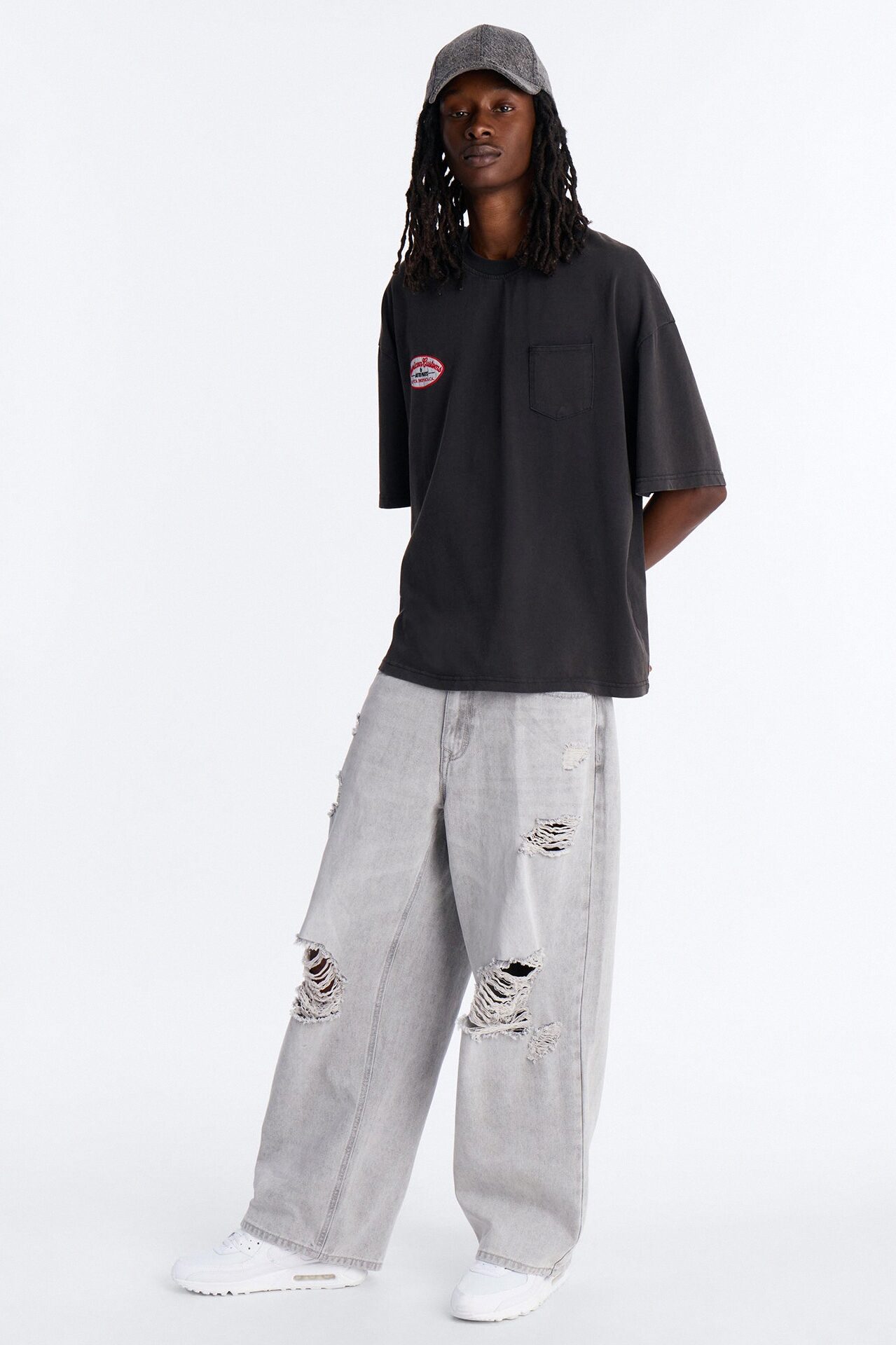 Essential Destroyed Baggy Rigid Jean - Grey