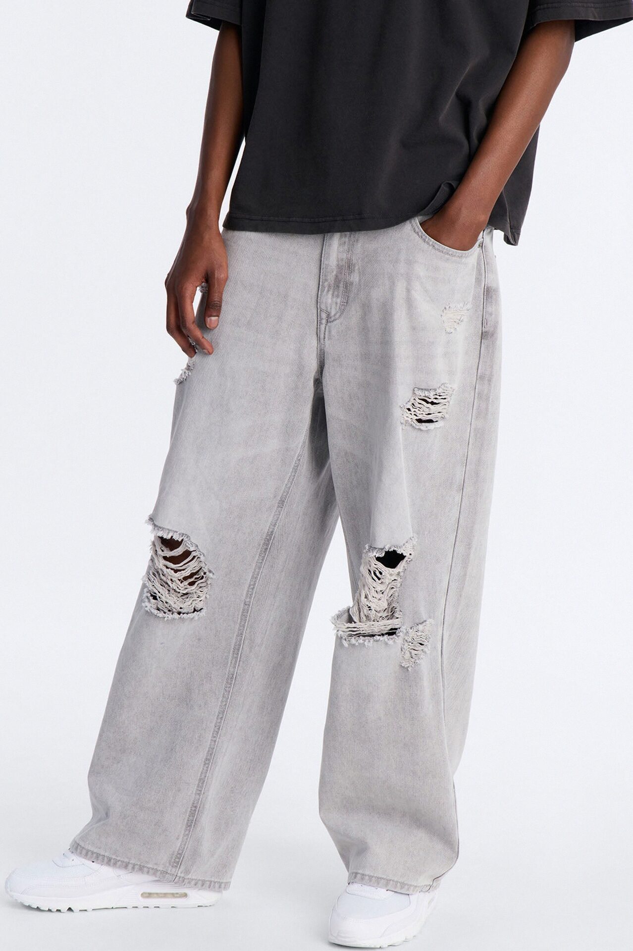 Essential Destroyed Baggy Rigid Jean - Grey