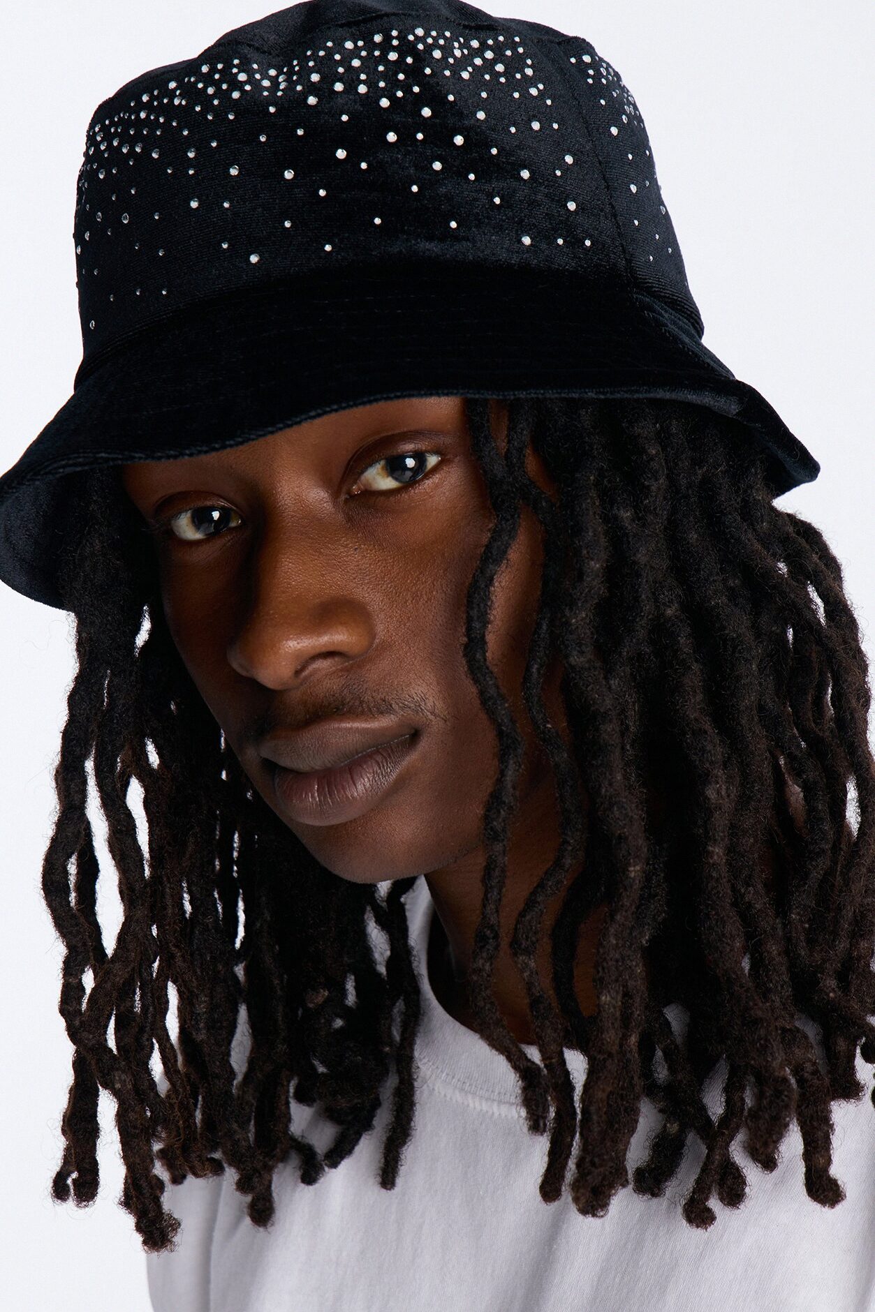 Rhinestone Embellished Bucket Hat - Black
