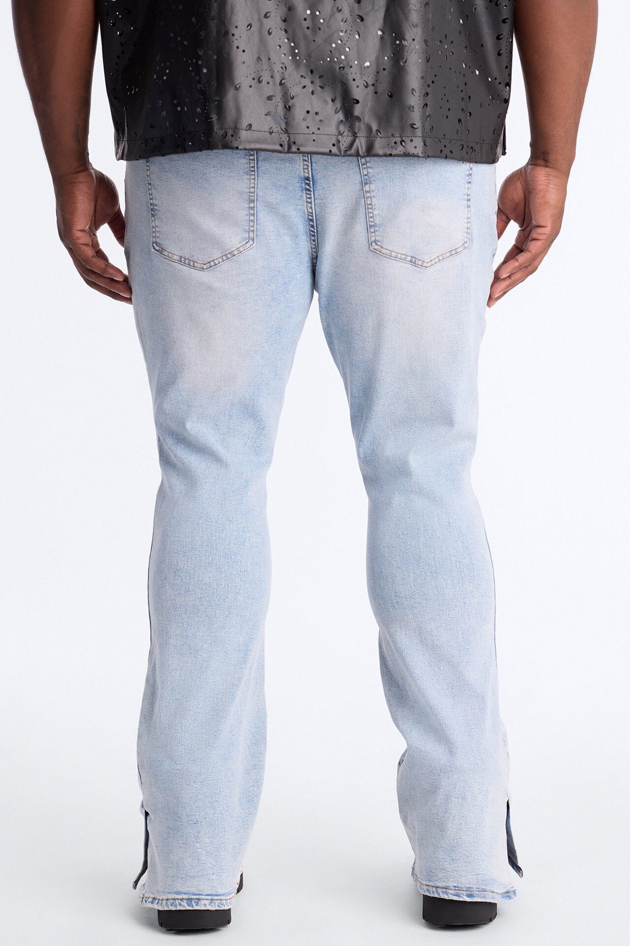 Stacked Skinny Flare Slit Dare Me Distressed Jean - Light Blue Wash