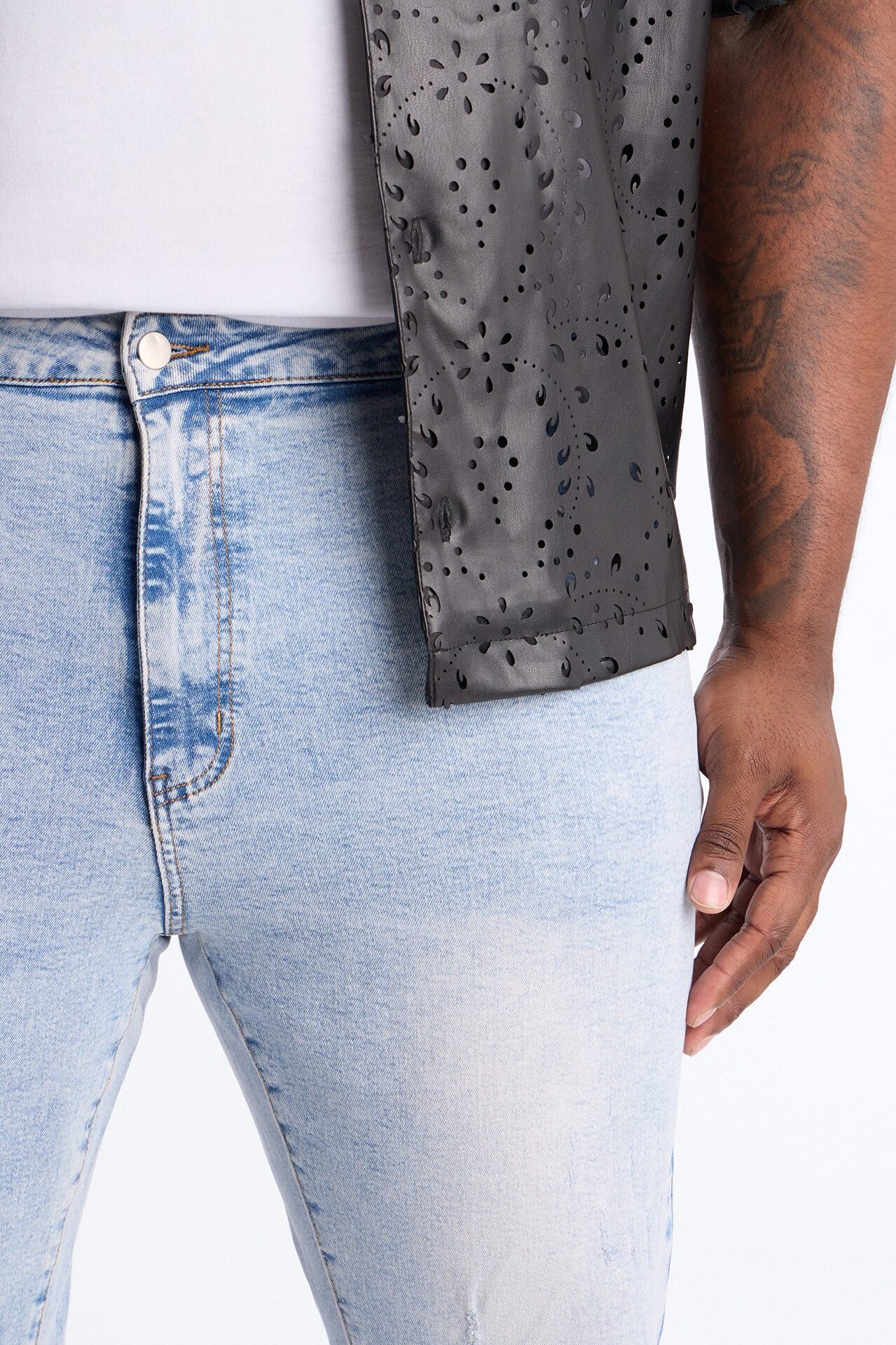 Stacked Skinny Flare Slit Dare Me Distressed Jean - Light Blue Wash