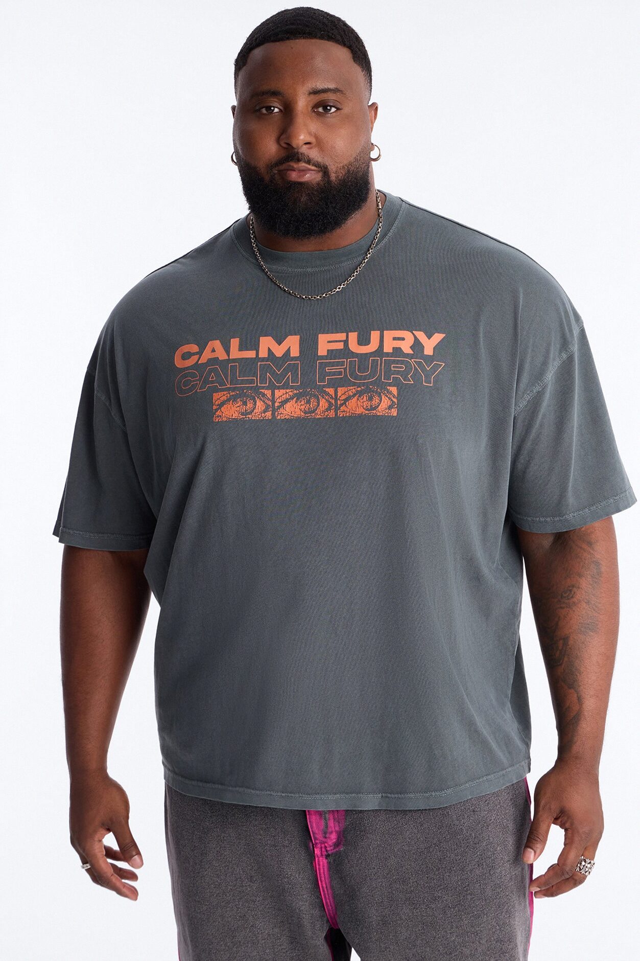 Calm Fury Oversized Short Sleeve Tee - Grey