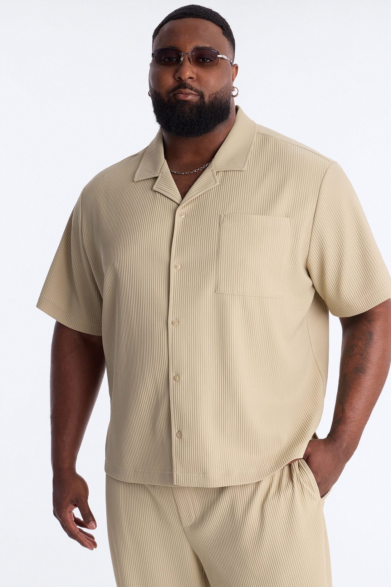 Show Up Short Sleeve Cuban Shirt - Stone
